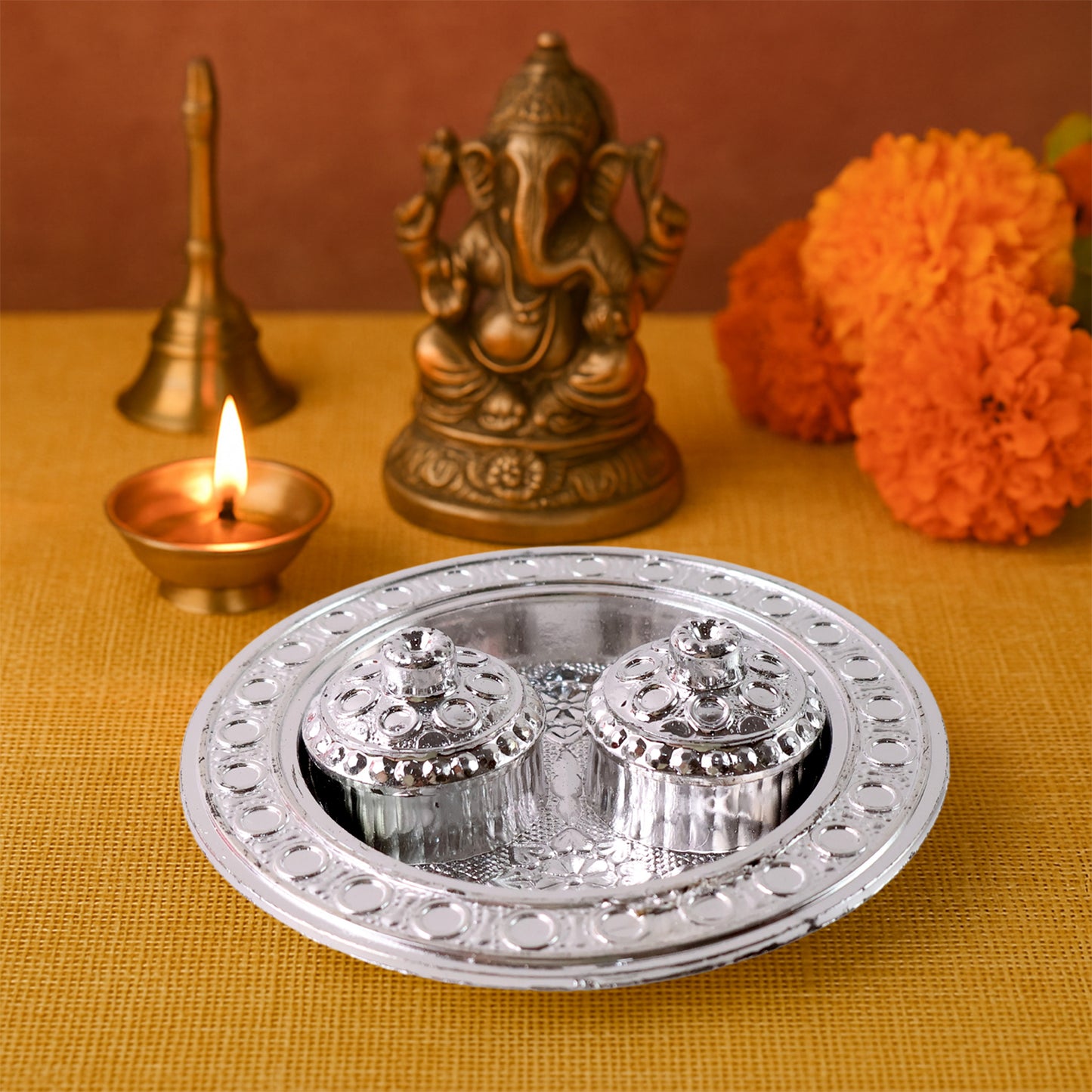 Round Shape Special Puja Thali Kumkum Thali Holder (1 Pc  Small) - Happy Price - Image 4