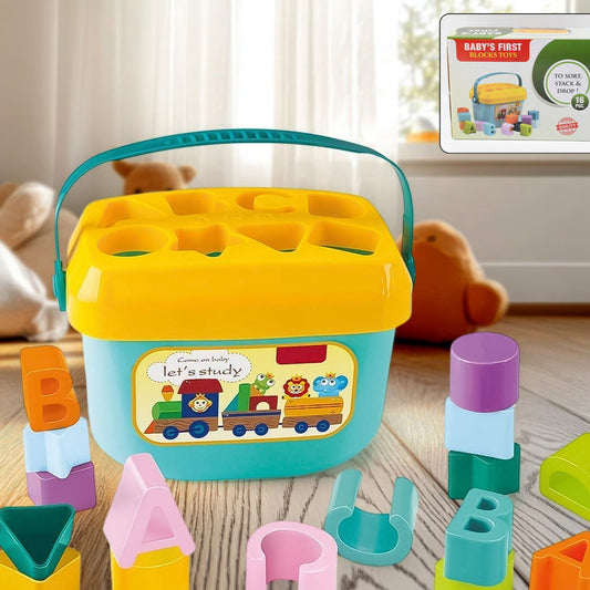 Baby First Block Set For Kids Non-toxic Abcd Geometric Shape Sorting  Stacking Toy (1 Set) - Happy Price - Image 1