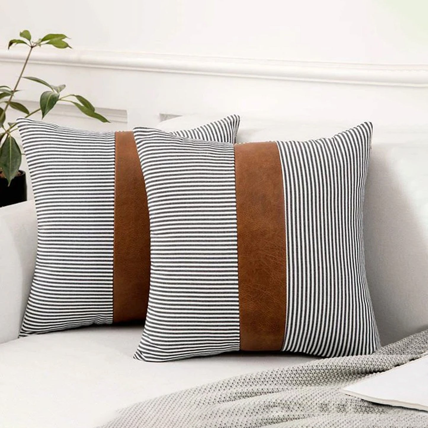 Pillow Covers Leather  Cotton Cushion Covers (16  16 Inch  1 Pair  2 Pc) - Happy Price - Image 2