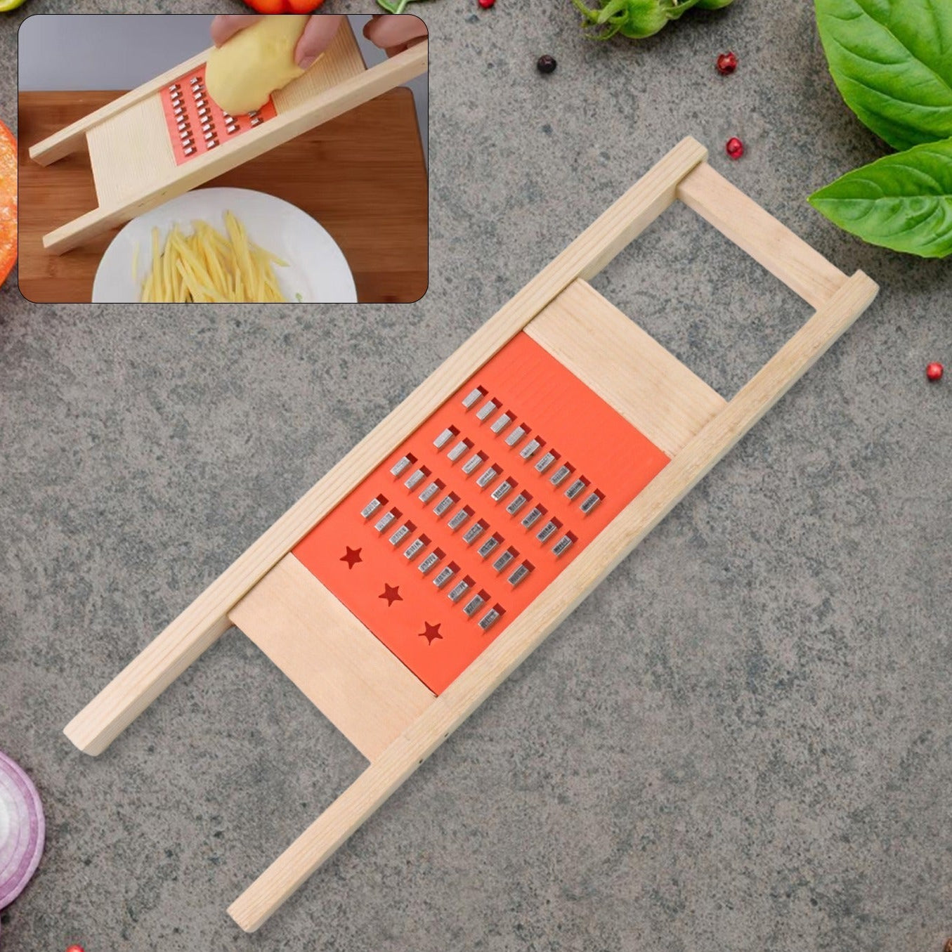 Cucumber Vegetable Slicer Salad Kitchen Wooden Shredder Cutter Grater Slicer - Happy Price - Image 1