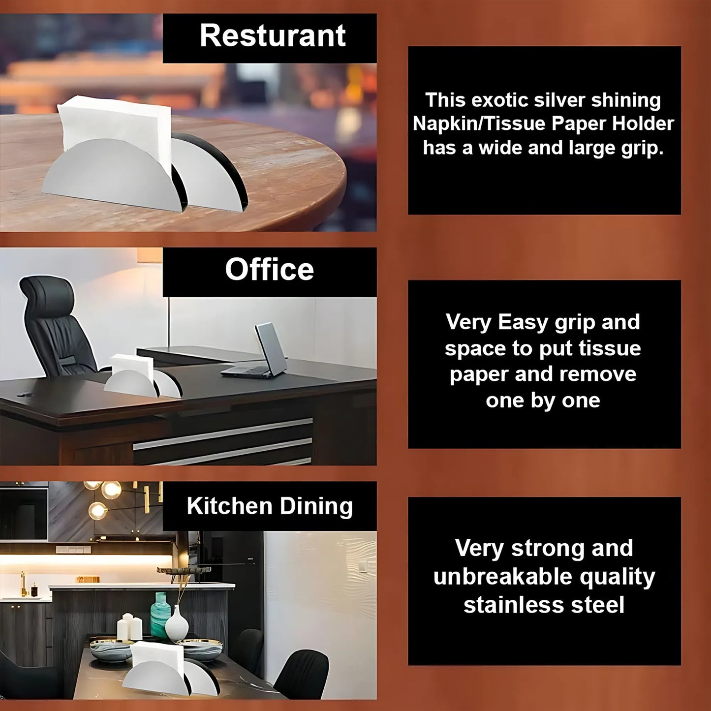 Stainless Steel Half-moon Shaped Tissue Paper Napkin Holder Stand (1 Pc) - Happy Price - Image 4