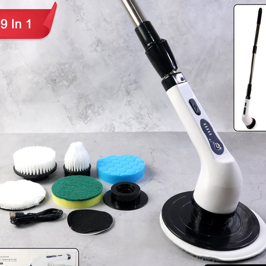 9-in-1 Rechargeable Electric Spin Scrubber with Extendable Handle - Multi-Head Power Cleaner Set - Happy Price - Image 1