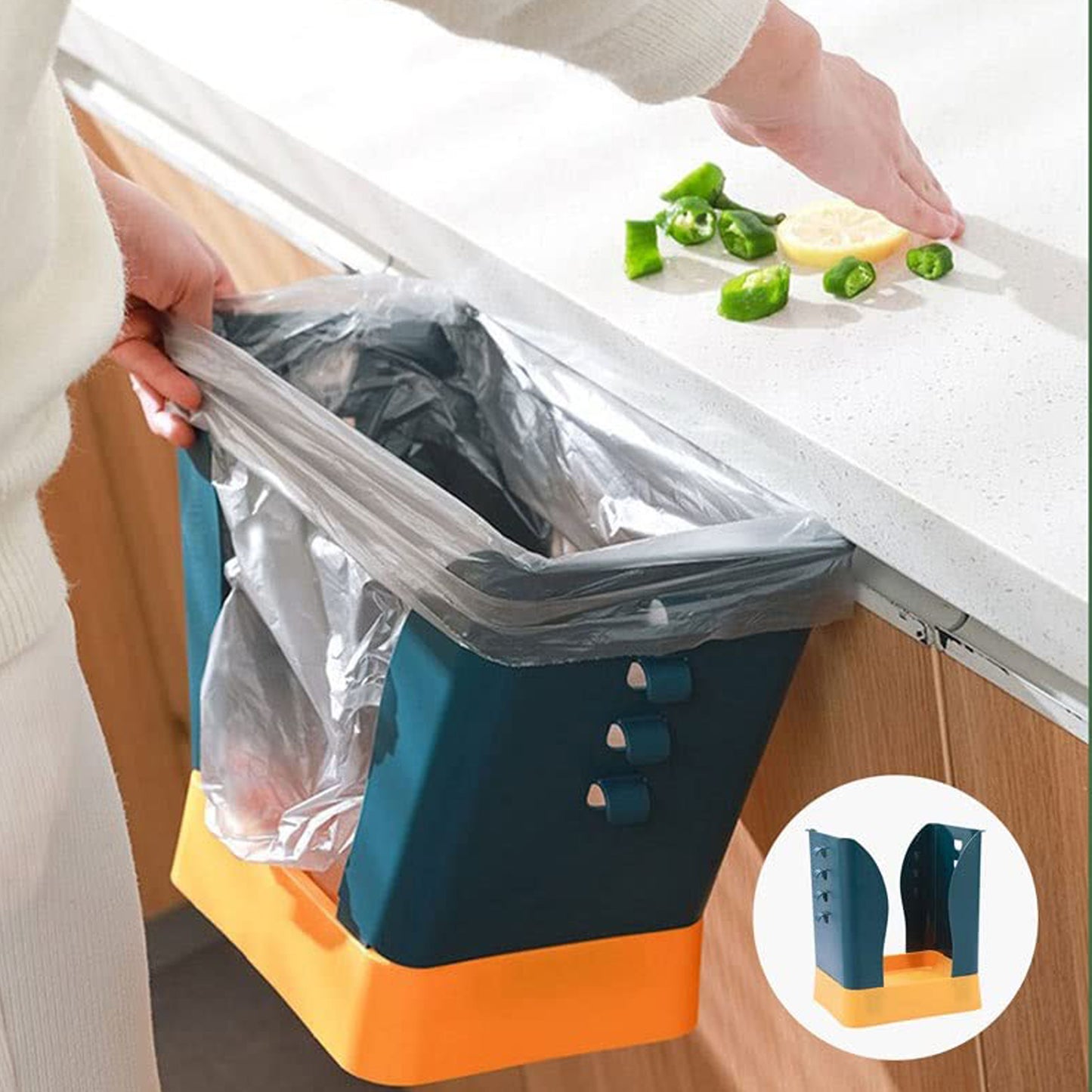Waste Bin Trash Can Waste Container Expandable Trash Can Plastic Trash Can Plastic Garbage Can Expandable Trash Bag Holder Large Capacity For Kitchen Bathroom Living Room Bedroom Outdoor (1 Pc) - Happy Price - Image 2