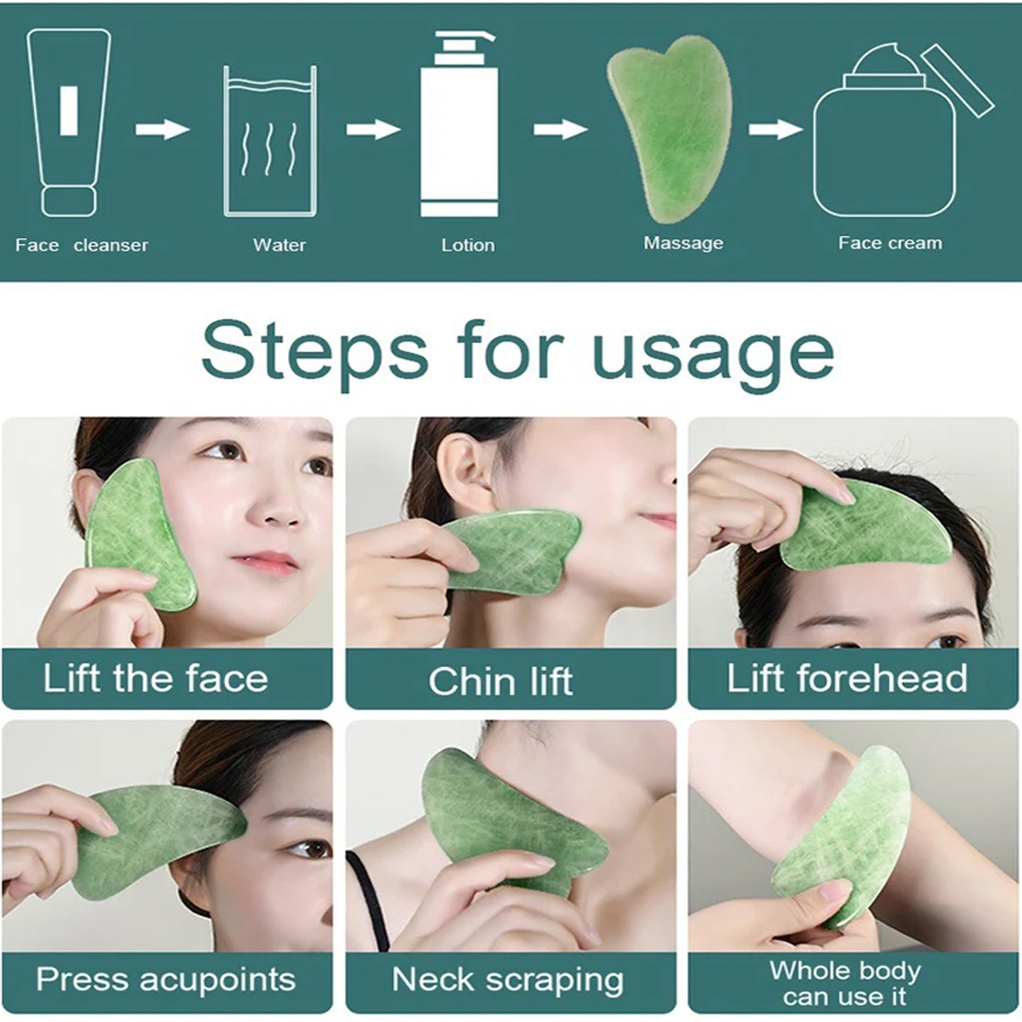 Gua Sha Stone And Anti Aging Jade Roller Massager For Face Massage Natural Face Skincare Massager  Face Roller Massager For Women  Face Shaper Jade Roller And Gua Sha Set For Glowing Skin - Happy Price - Image 6
