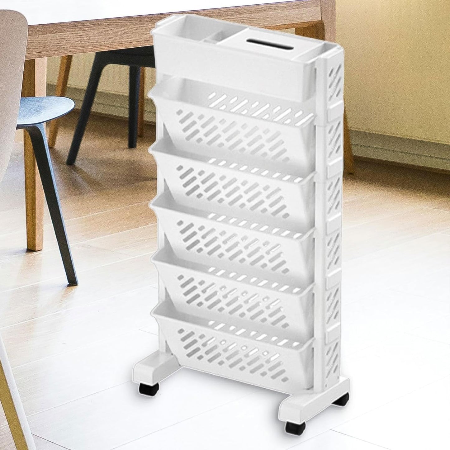 Movable Bookshelf Large Capacity Rotatable Plastic Rolling Organization Shelf  Rack - Happy Price - Image 2
