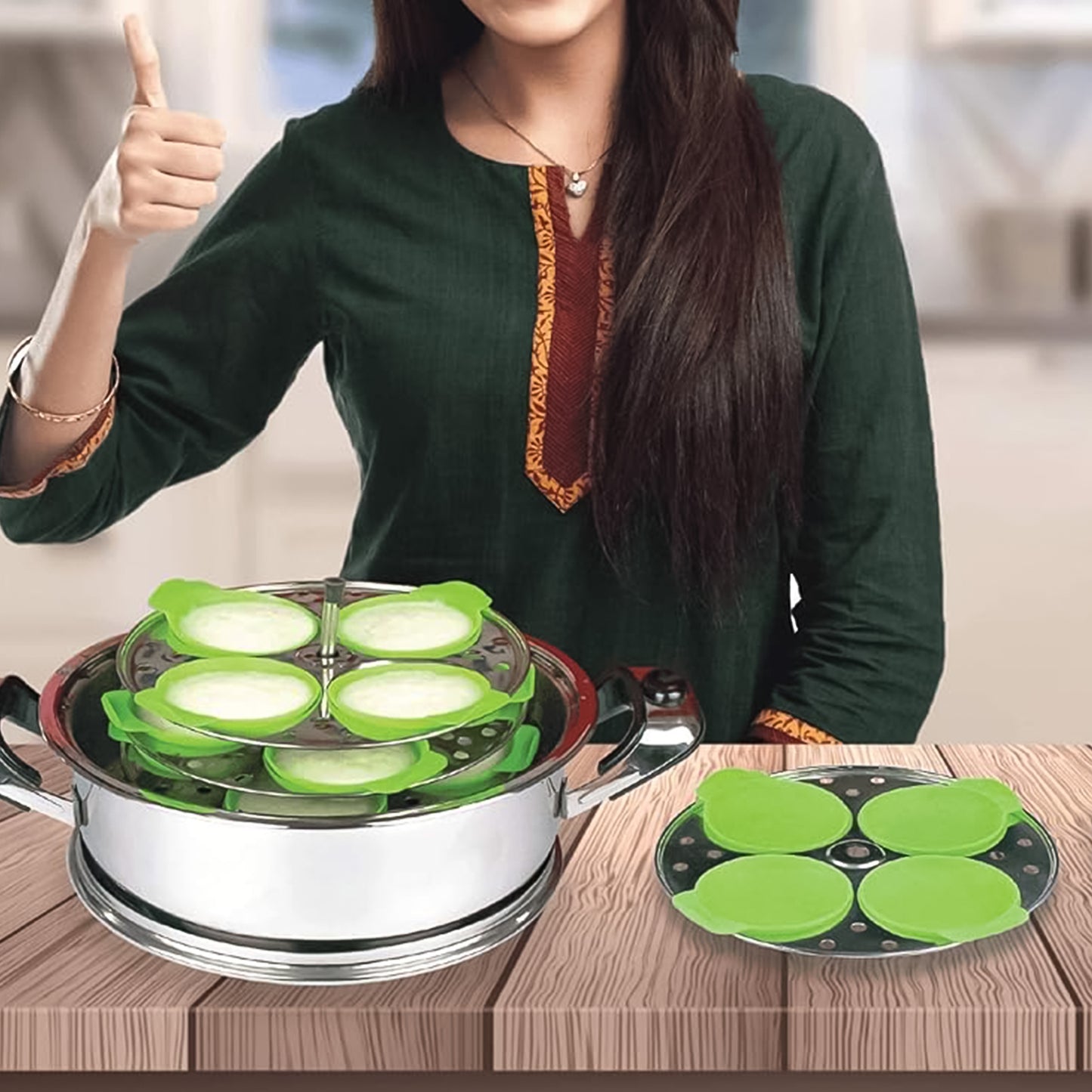 Silicone Idli Maker Cups - Set of 4 | Non-Stick Steamer Moulds for Idli, Dhokla & Egg - Happy Price - Image 3