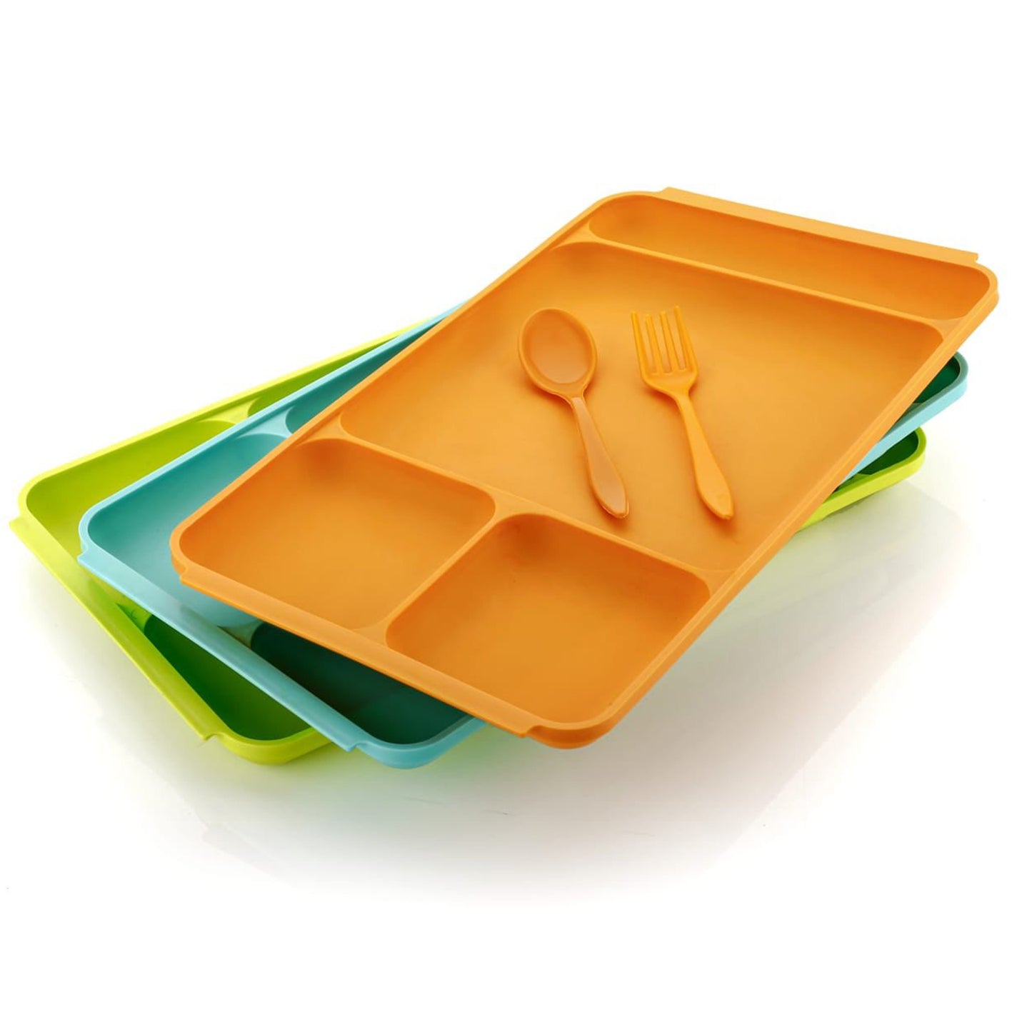 4compartment Dish With Spoon And Fork(1 Dish Set With 1spoon And 1fork) Dinner Plate Plastic Compartment Plate Pav Bhaji Plate 4-compartments Divided Plastic Food Plate. - Happy Price - Image 3