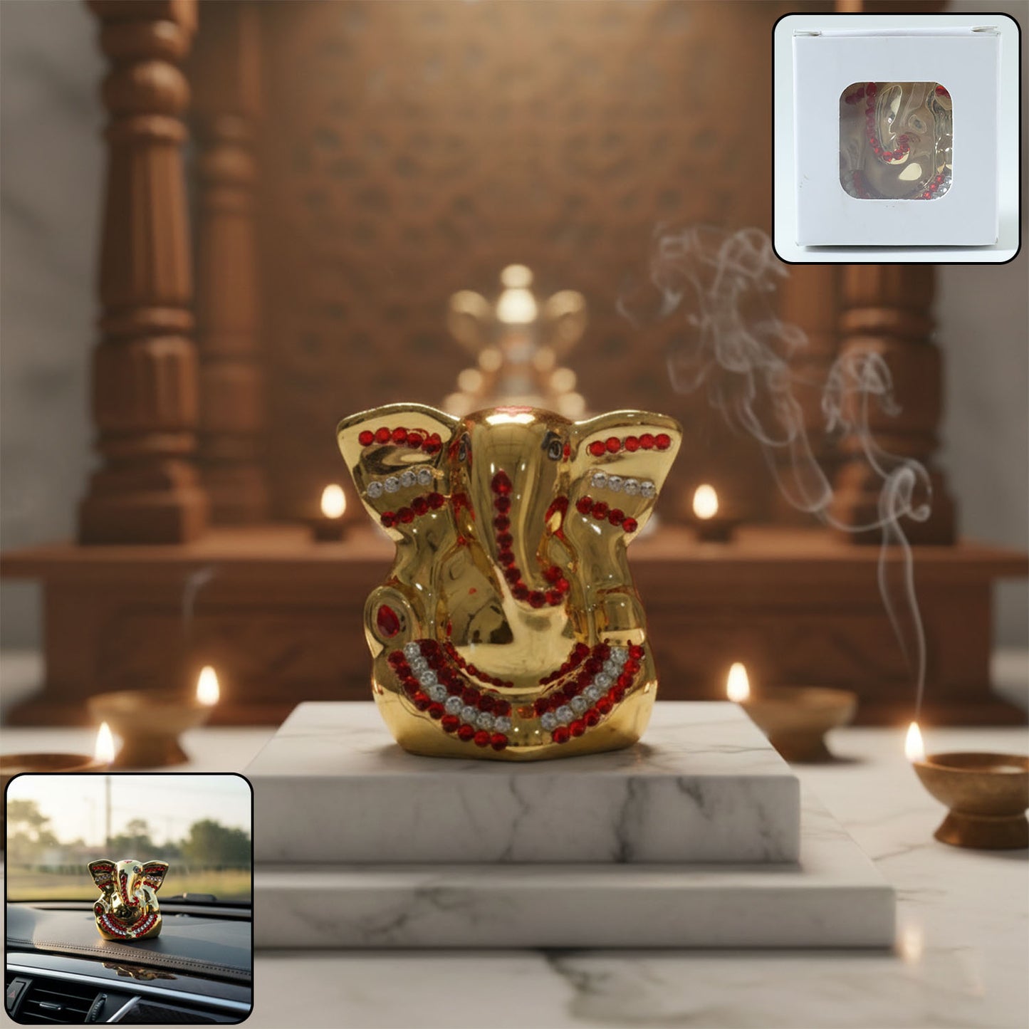 Golden Ganesha Idol Showpiece - 1 Pc Decorative Ganpati Murti for Home, Car, Office - Happy Price - Image 2