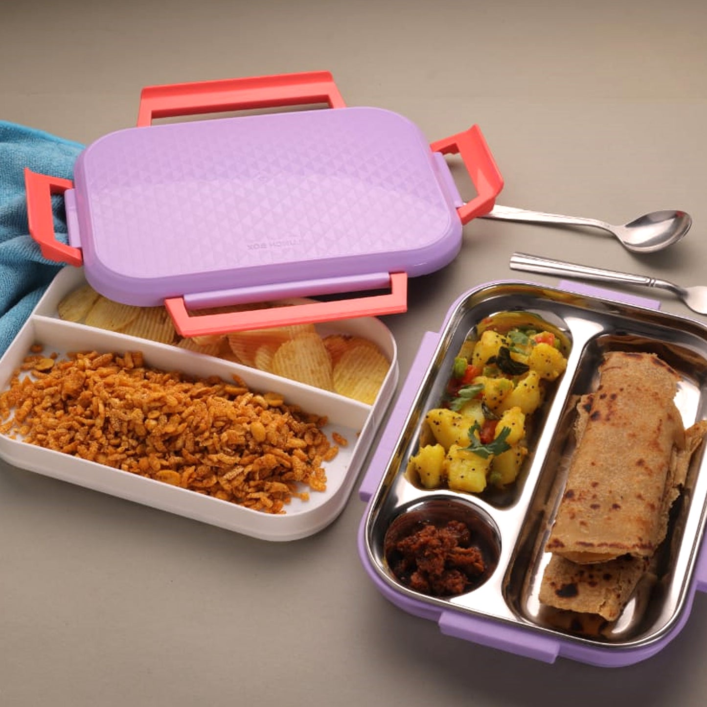 Break Time Lunch Box Steel Plate Multi Compartment Lunch Box Carry To All Type Lunch In Lunch Box  Premium Quality Lunch Box Ideal For Office  School Kids  Travelling Ideal - Happy Price - Image 3