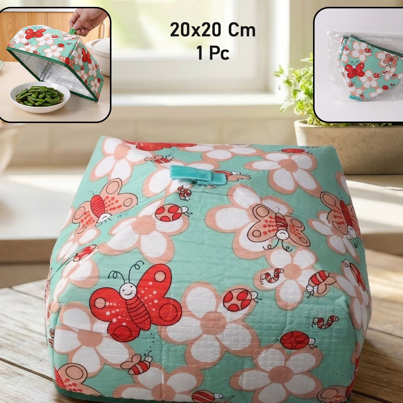 Foldable Mesh Food Cover with Floral Print - 20 x 20 Cm, 1 Pc - Happy Price - Image 1