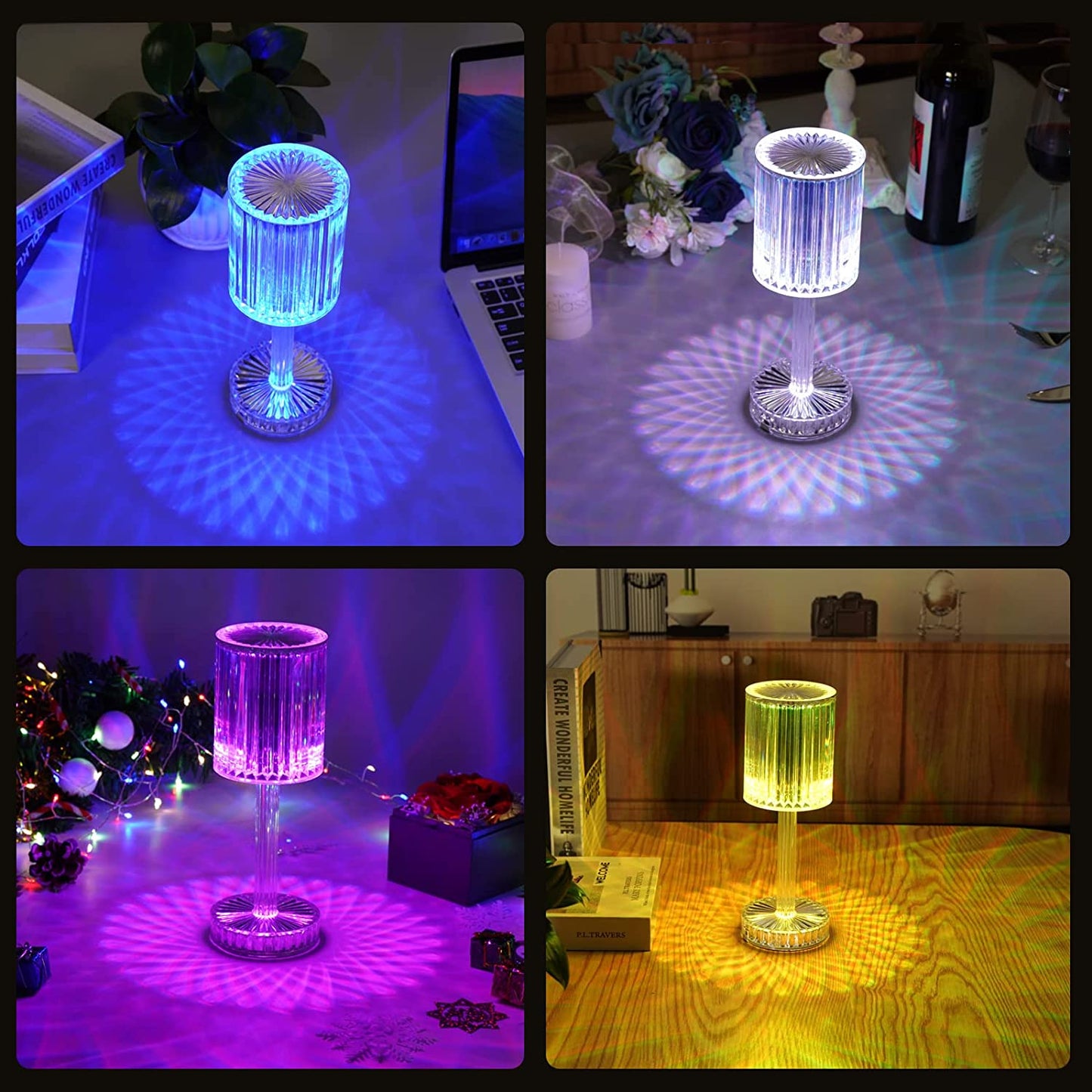 Crystal Table Lamp  Touch Control Atmosphere Nightstand Lamp With Usb Charging Line - Happy Price - Image 6