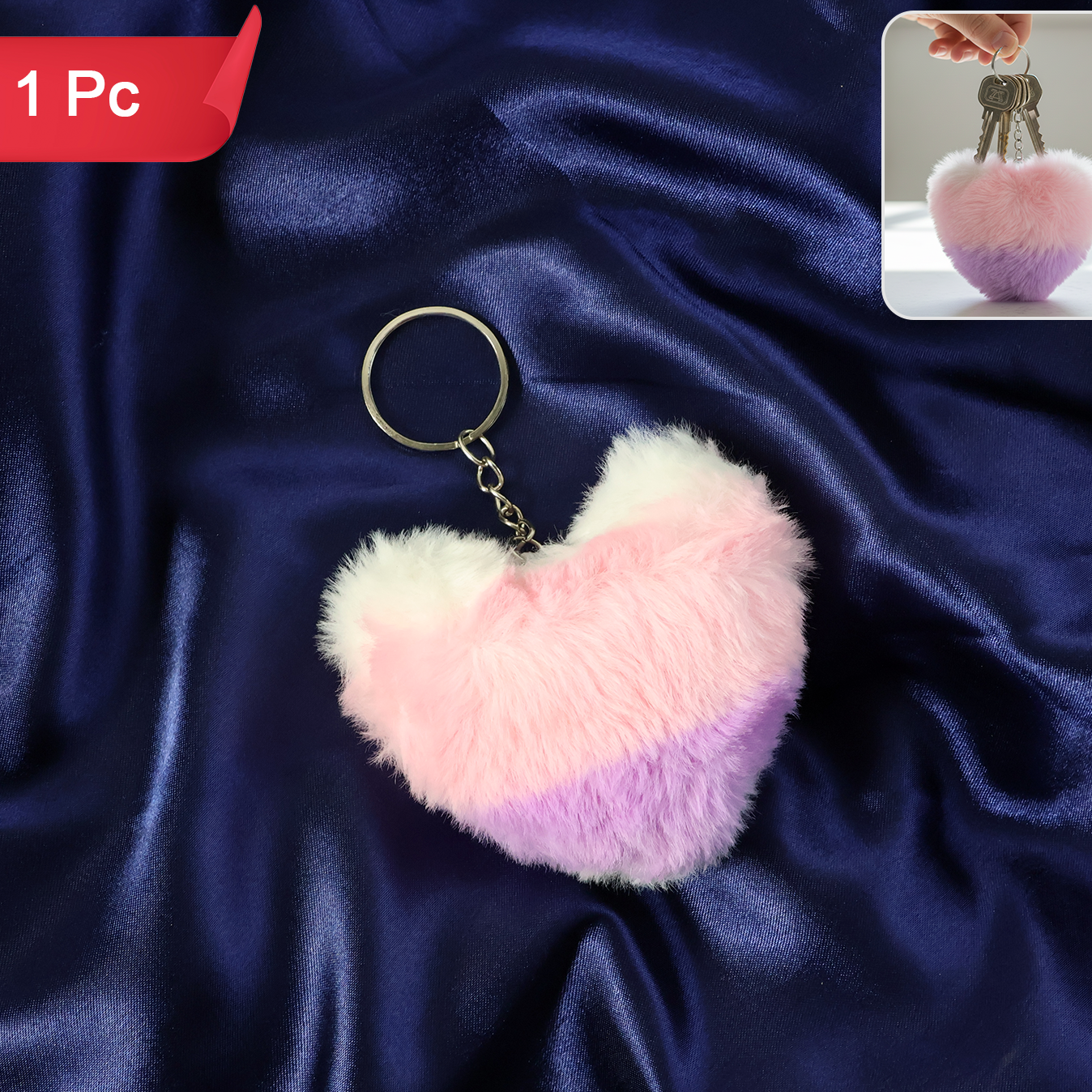 Cute Heart Plush Keychain - 1 Pc - Happy Price - Image 1