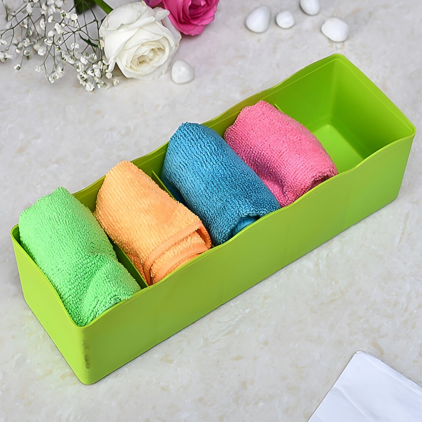 5-compartments Sockshandkerchiefunderwear Storage Box Socks Drawer Closet Organizer Storage Boxes (Pack Of 4) - Happy Price - Image 3