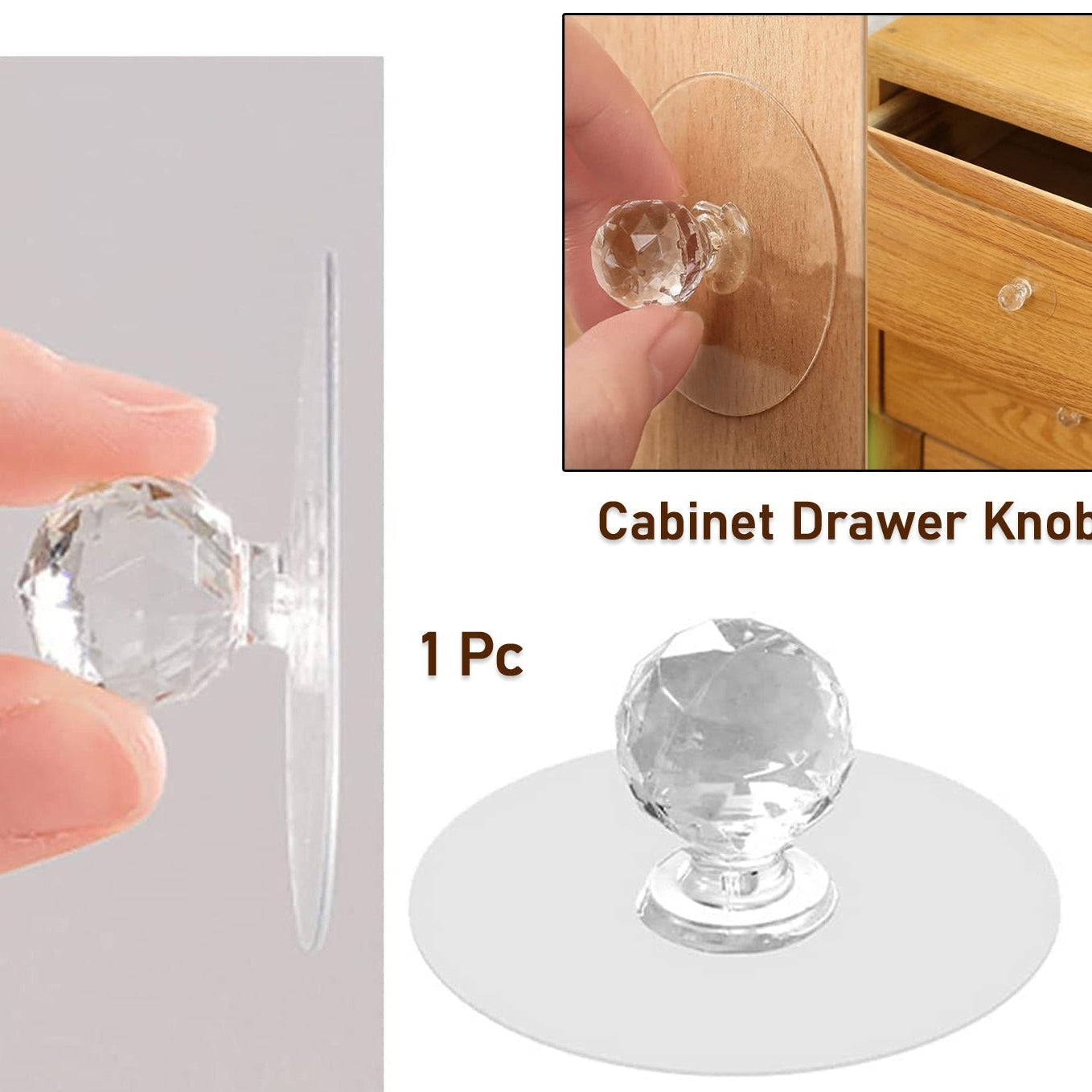 Crystal Diamond Shaped Drawer Pull Handles - Clear Cabinet Knobs (1 Pc) - Happy Price - Image 1