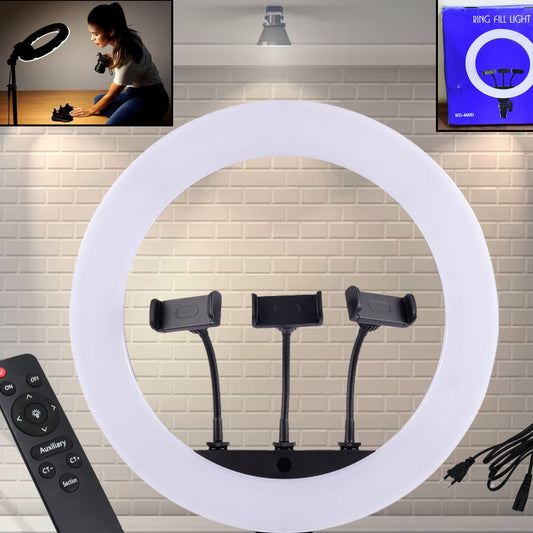 18 Inch Led Ring Light With 3 Colour Modes  3 Mobile Holders Remote Control (1 Set) - Happy Price - Image 1