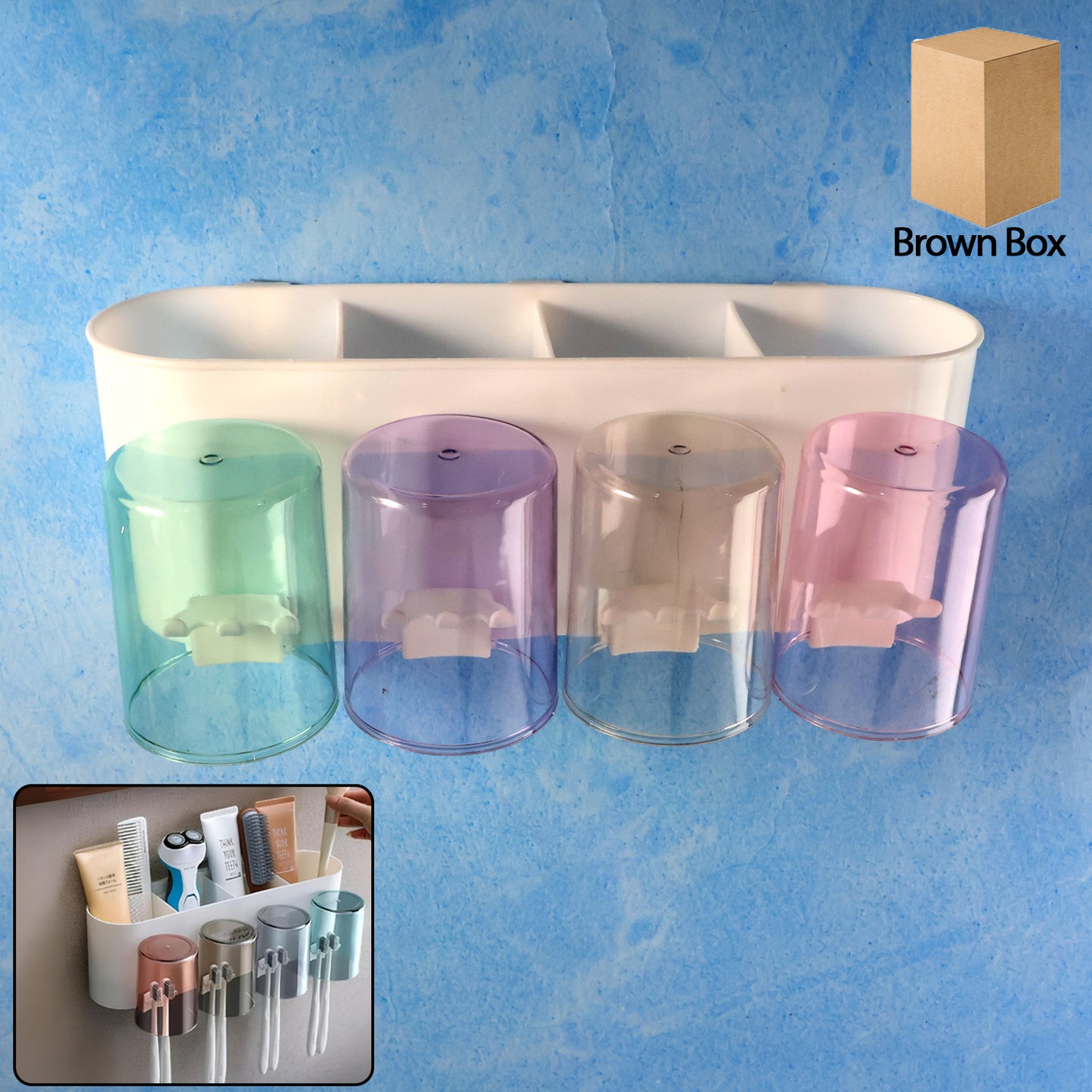 Wall Mounted Toothbrush Holder Set with 4 Cups & Organizer - Bathroom Storage - Happy Price - Image 2