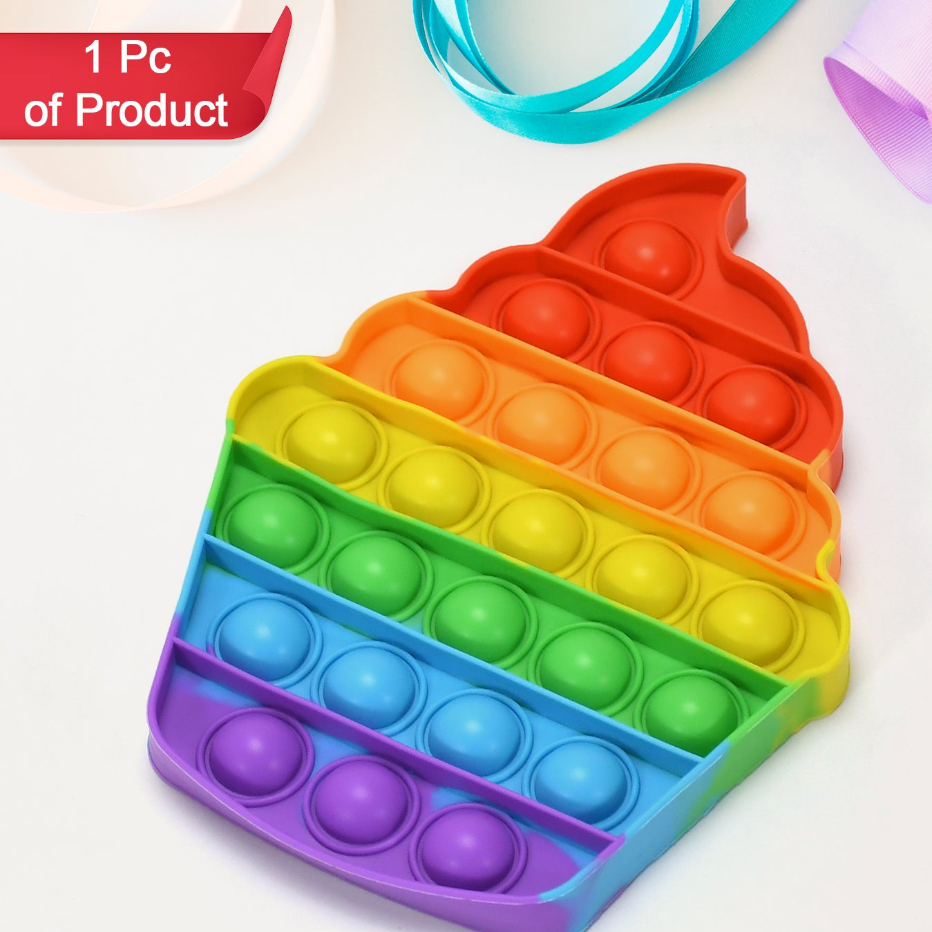 Ice Cream Softy- Fidget Popping Sounds Toy Bpa Free Silicone Push Bubbles Toy For Autism Stress Reliever Sensory Toy Pop It Toy - Happy Price - Image 1