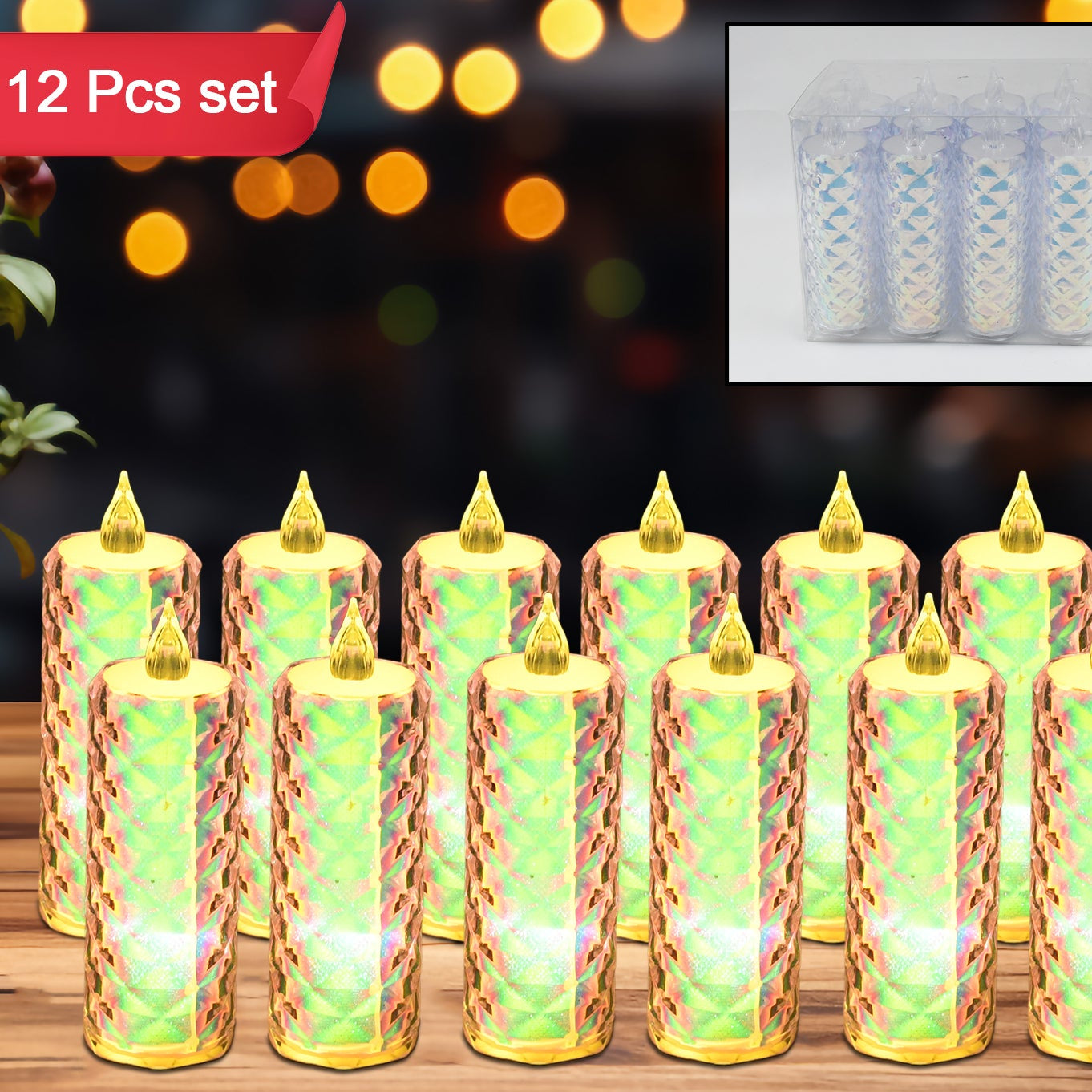 12 Pack LED Tealight Candles - Warm Yellow Flickering Flameless Lights - Happy Price - Image 1