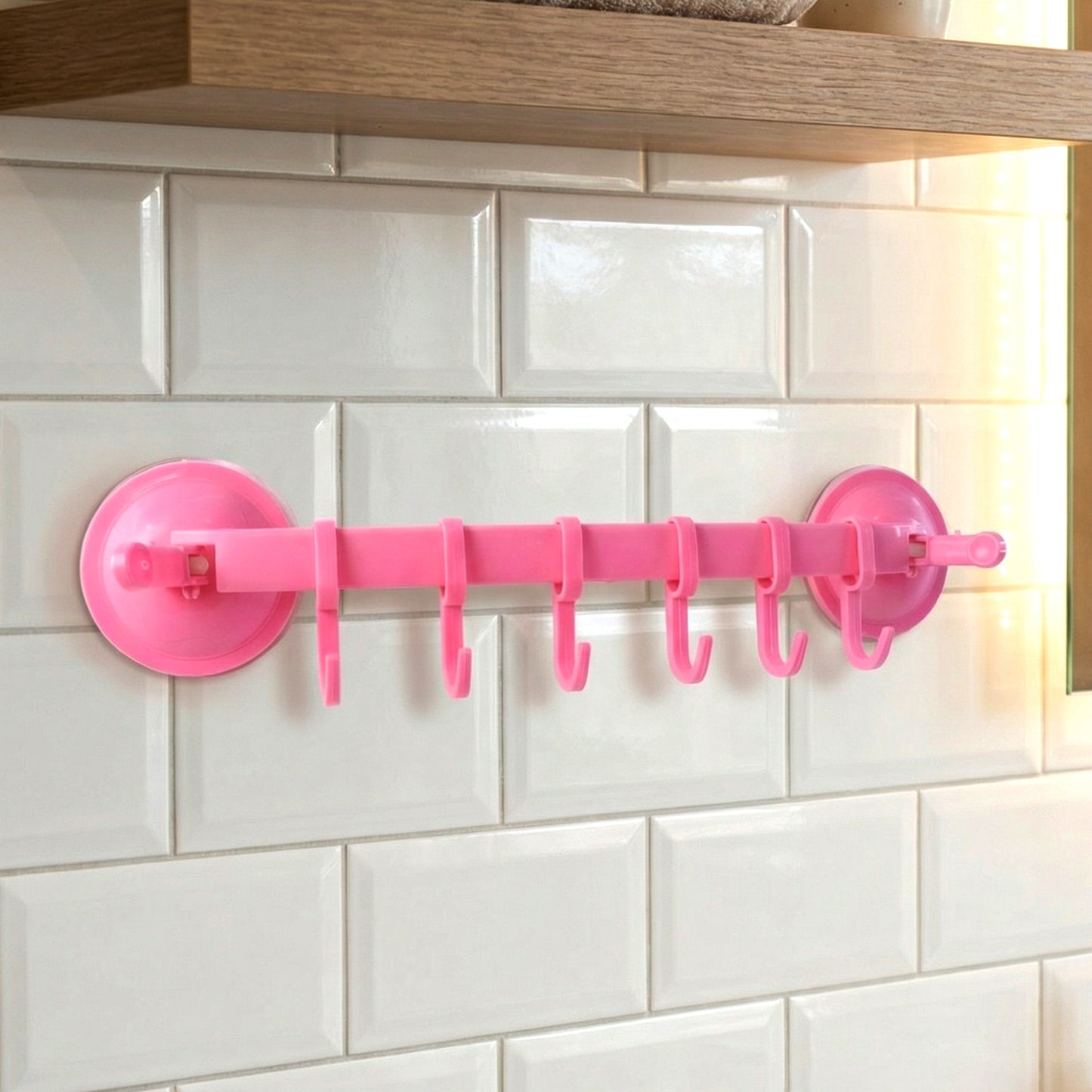 Plastic Wall Hook Rack with 6 Hooks - No-Drill Suction Mount Organizer (1 Pc) - Happy Price - Image 6