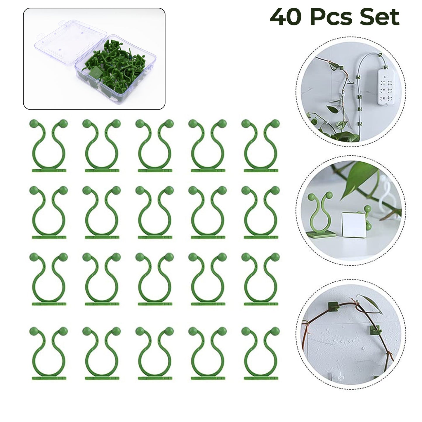 Plant Climbing Wall Fixture Clip Self-adhesive Hook (40 Pcs Set  With Plastic Box) - Happy Price - Image 2