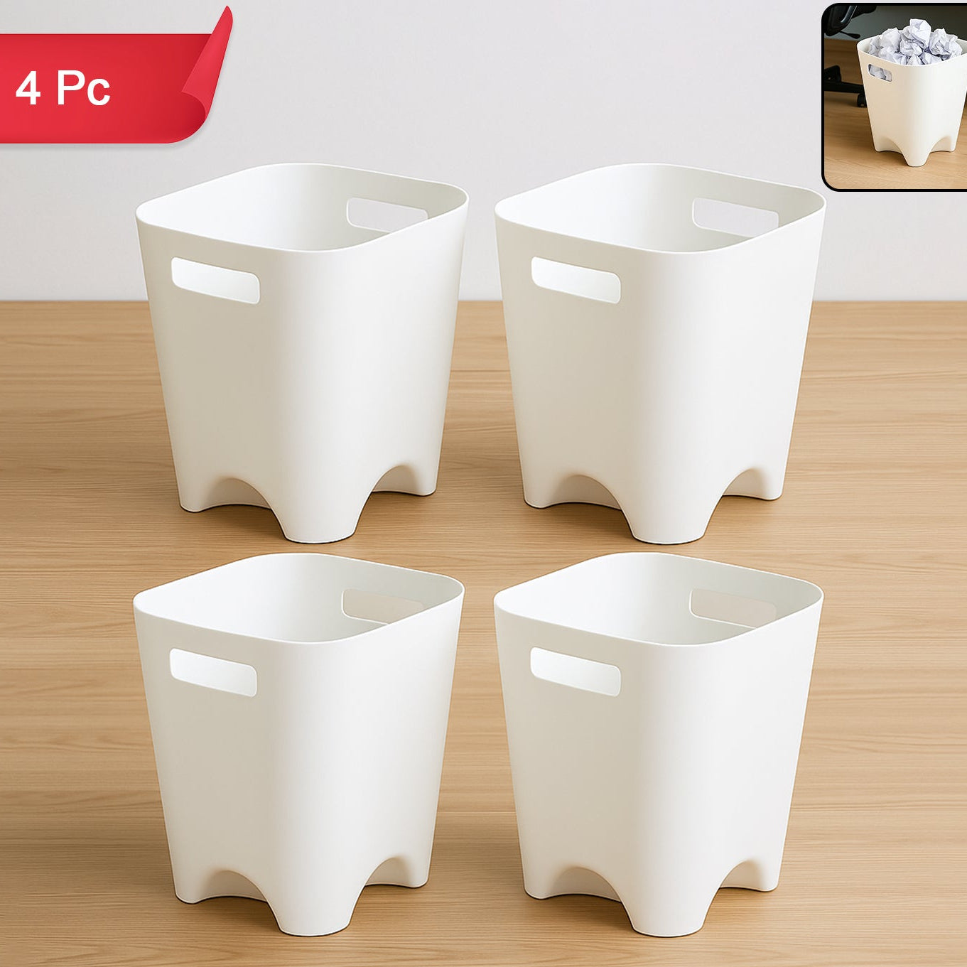 Set of 4 Modern Square Plastic Dustbins with Handles - Happy Price - Image 1
