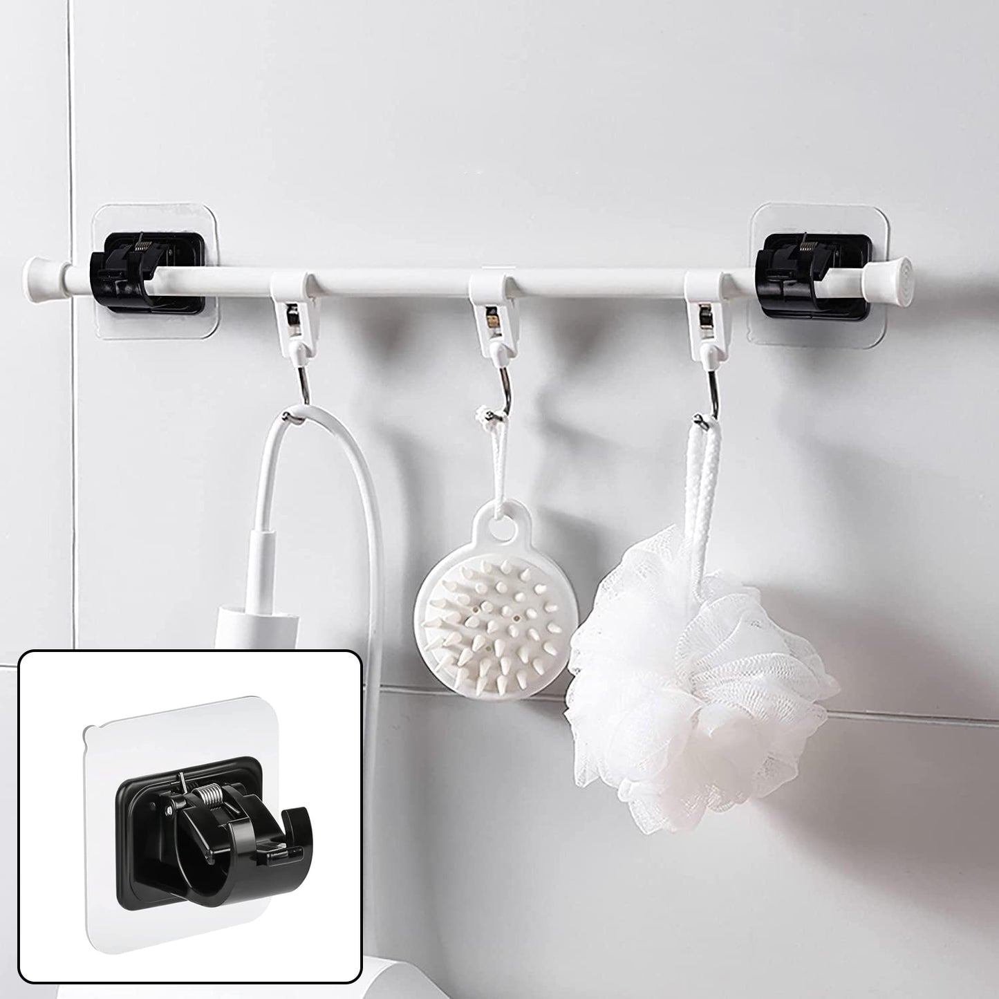 Adjustable Bathroom Hanging Rod with Hooks - No-Drill Wall Mount (1 Pc) - Happy Price - Image 2