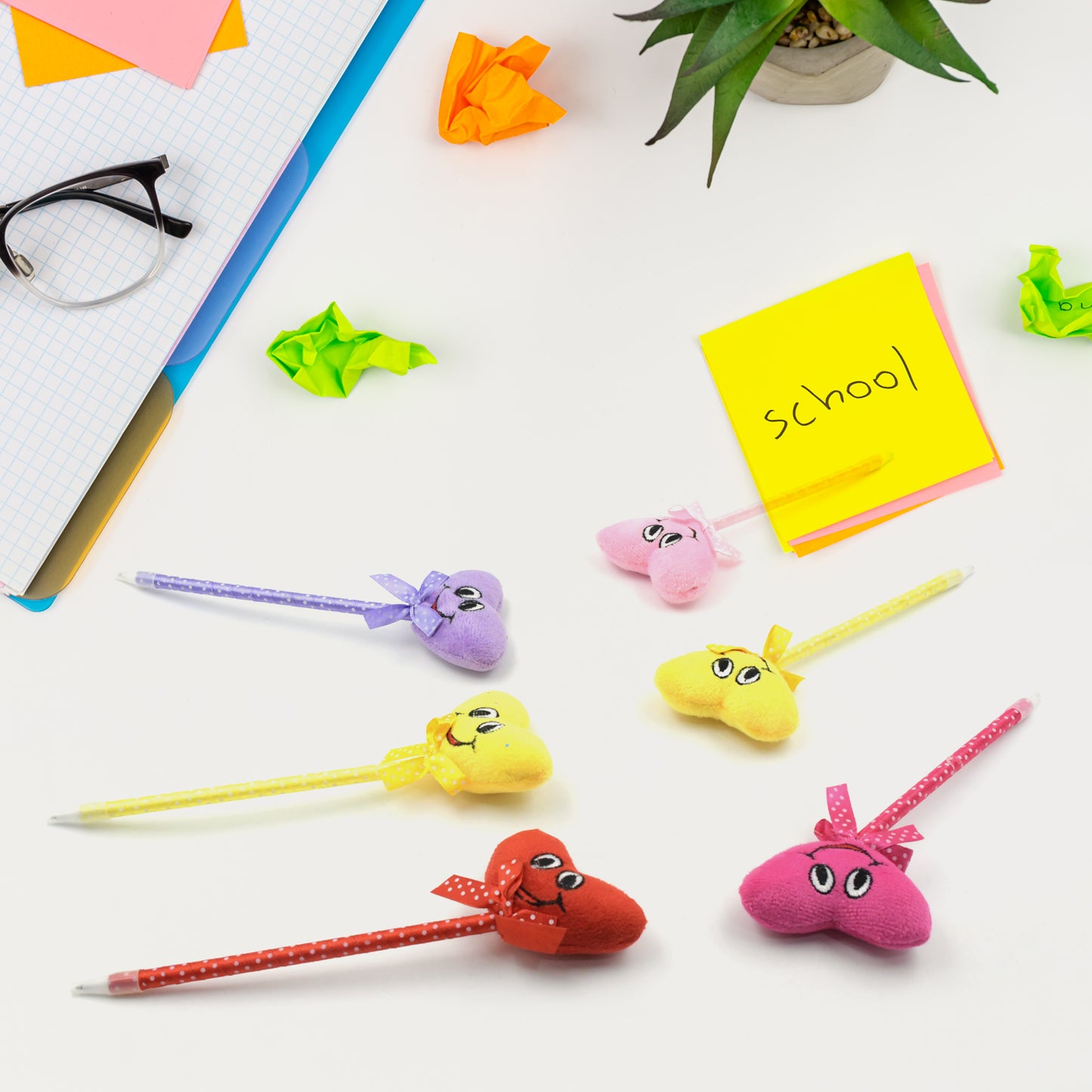 Cute Cartoon Shape  Heart Design Facy Writting Pen Attached Rattle  Ball Pen Smooth Writing For Wedding  Events  Multiuse Pen  Best Pen L Use For Kids (12 Pcs Set Mix Design  Color) - Happy Price - Image 3