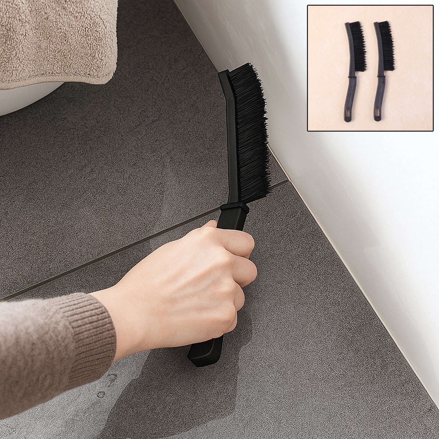 2 Pc Long Handle Corner Cleaning Brush Set for Grout & Edges - Happy Price - Image 2