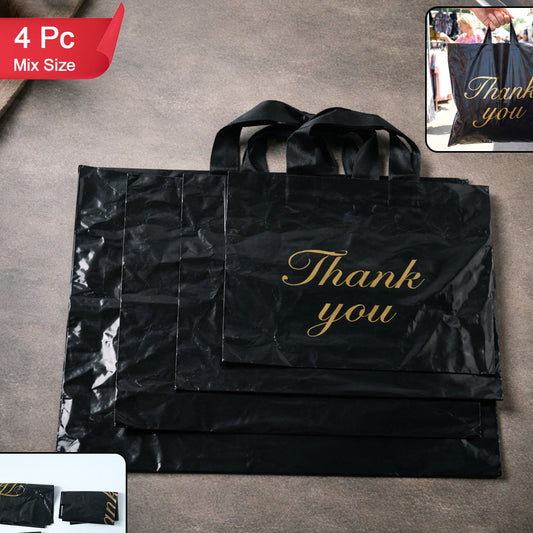 Black Thank You Printed Carry Bags - Set of 4 Mixed Sizes - Happy Price - Image 1