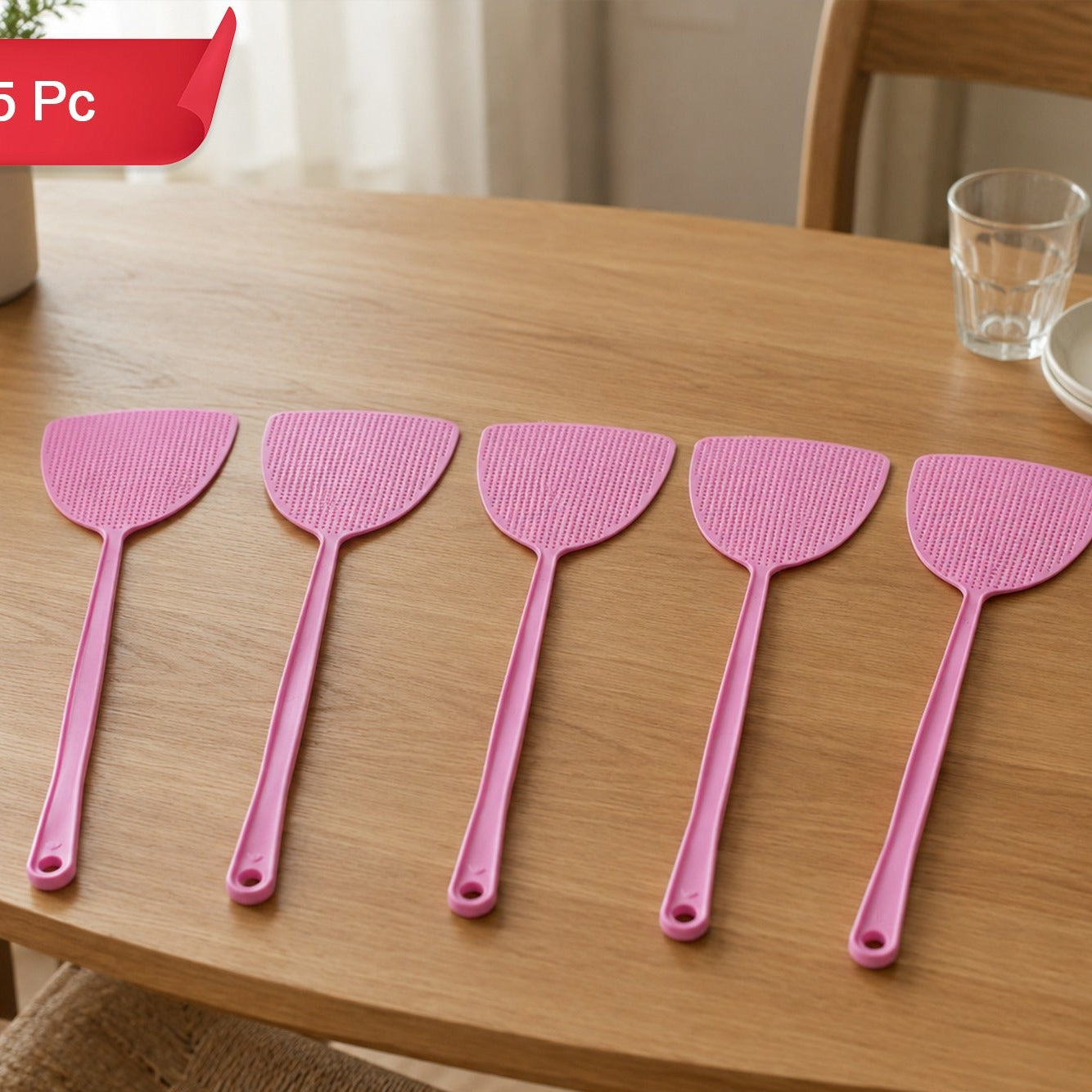 5 Pcs Manual Fly Swatter Set - 39 Cm Long Handle Pest Control Tool - Happy Price - Image 1