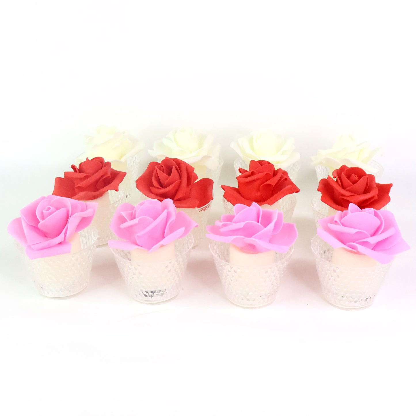 12 Pc Rose Shaped Flameless LED Candles with Glass Holder - Warm Glow Decorative Lights - Happy Price - Image 2