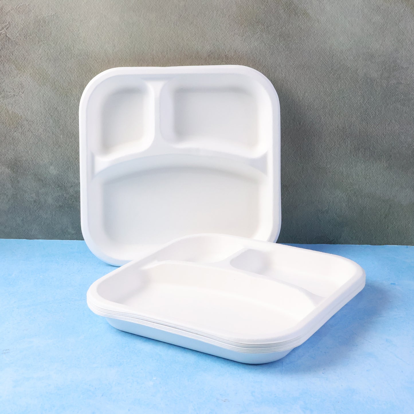 Compostable Bagasse 3-Compartment Square Meal Plates for Parties & Catering - Happy Price - Image 2
