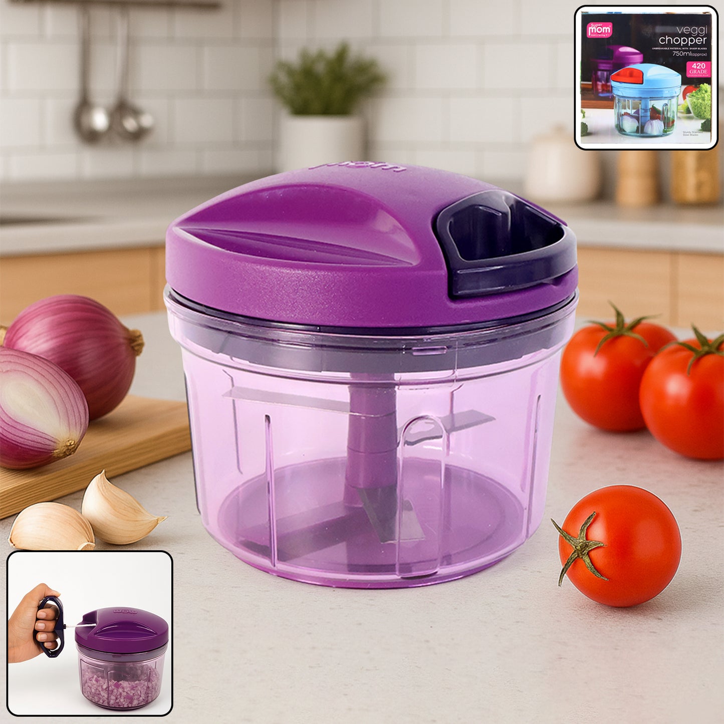 Handy Vegetable Chopper with Pull String, 750 ML Capacity (1 Pc) - Happy Price - Image 2