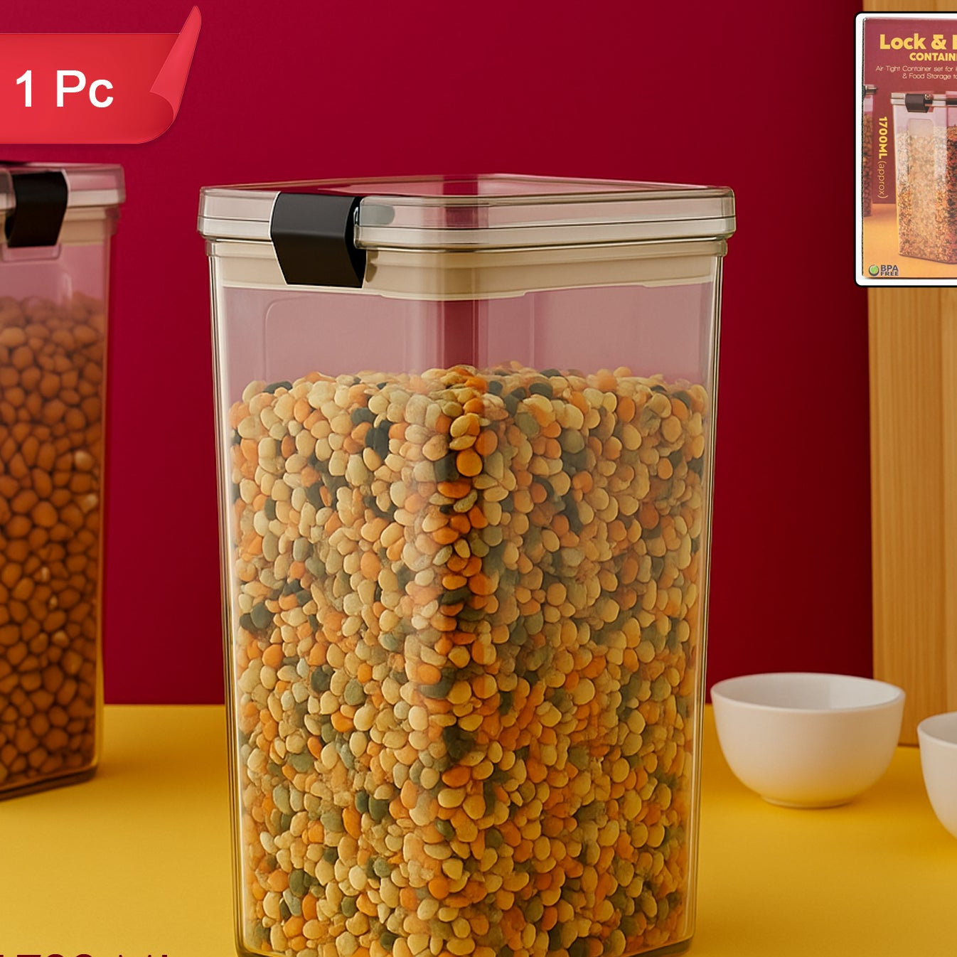 1700 Ml Airtight Lock  Lock Plastic Storage Container (1 Pc) - Happy Price - Image 1