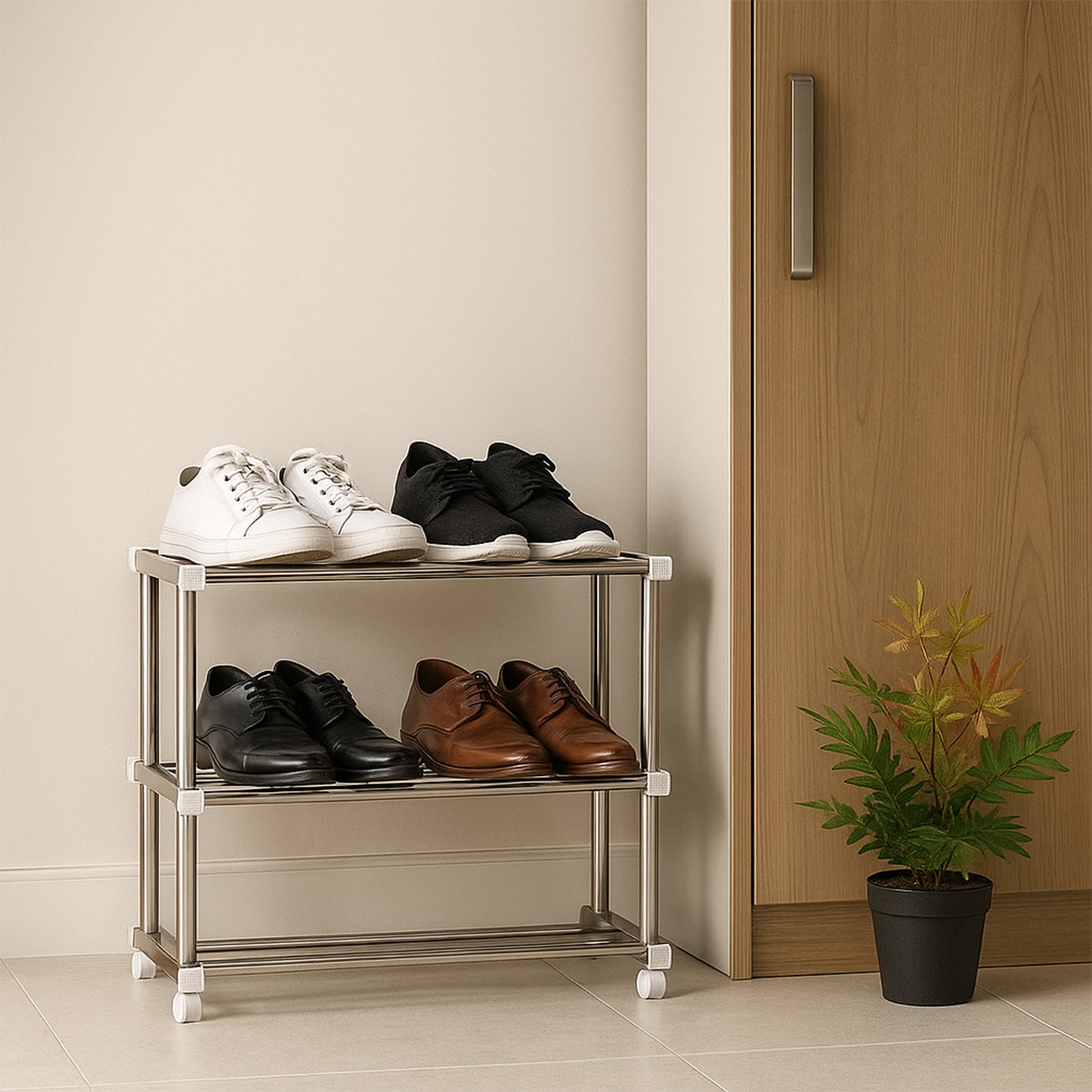 3-Tier Stainless Steel Shoe Rack Organizer - Multipurpose Storage Stand (1 Pc) - Happy Price - Image 3