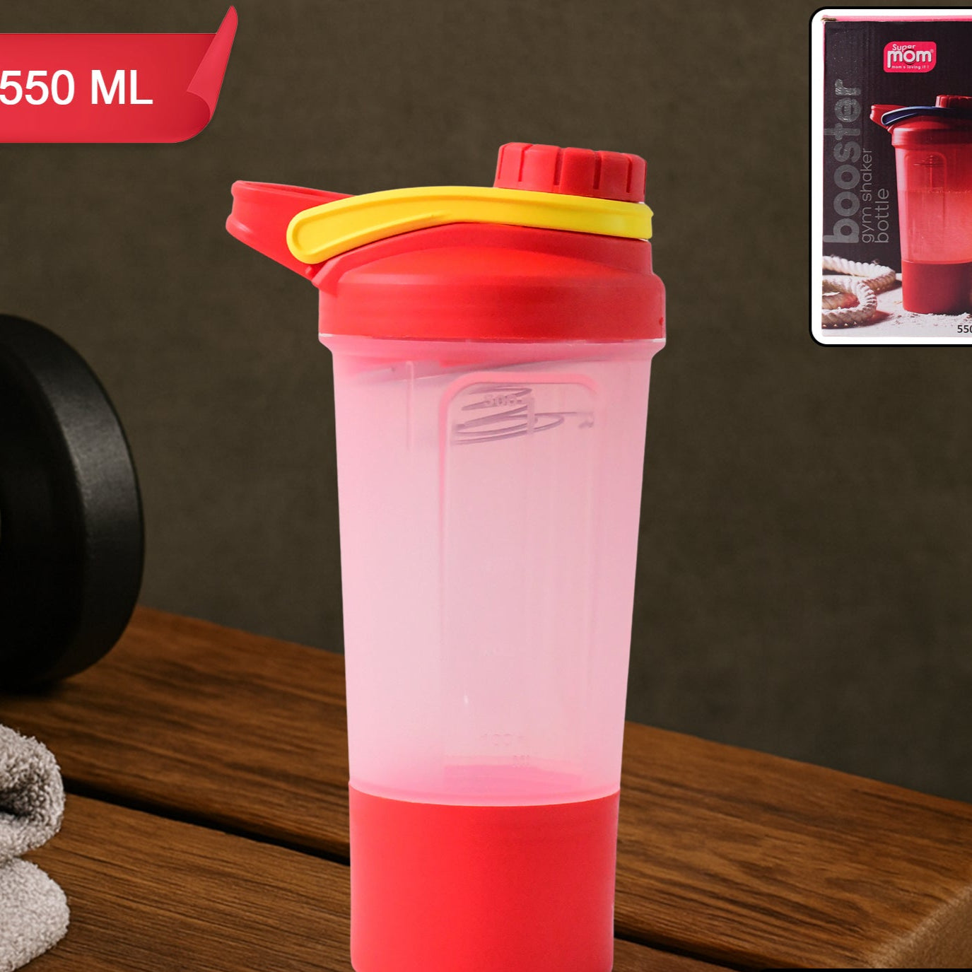 Premium Gym Shaker Bottle with Mixing Ball - 550ml, Leak-Proof for Fitness Drinks - Happy Price - Image 1