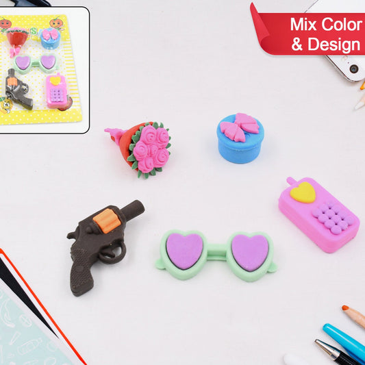 Mix Design 1 Set Fancy  Stylish Colorful Erasers For Children Different Designs  Mix Eraser Set For Return Gift Birthday Party School Prize (1 Set) - Happy Price - Image 1