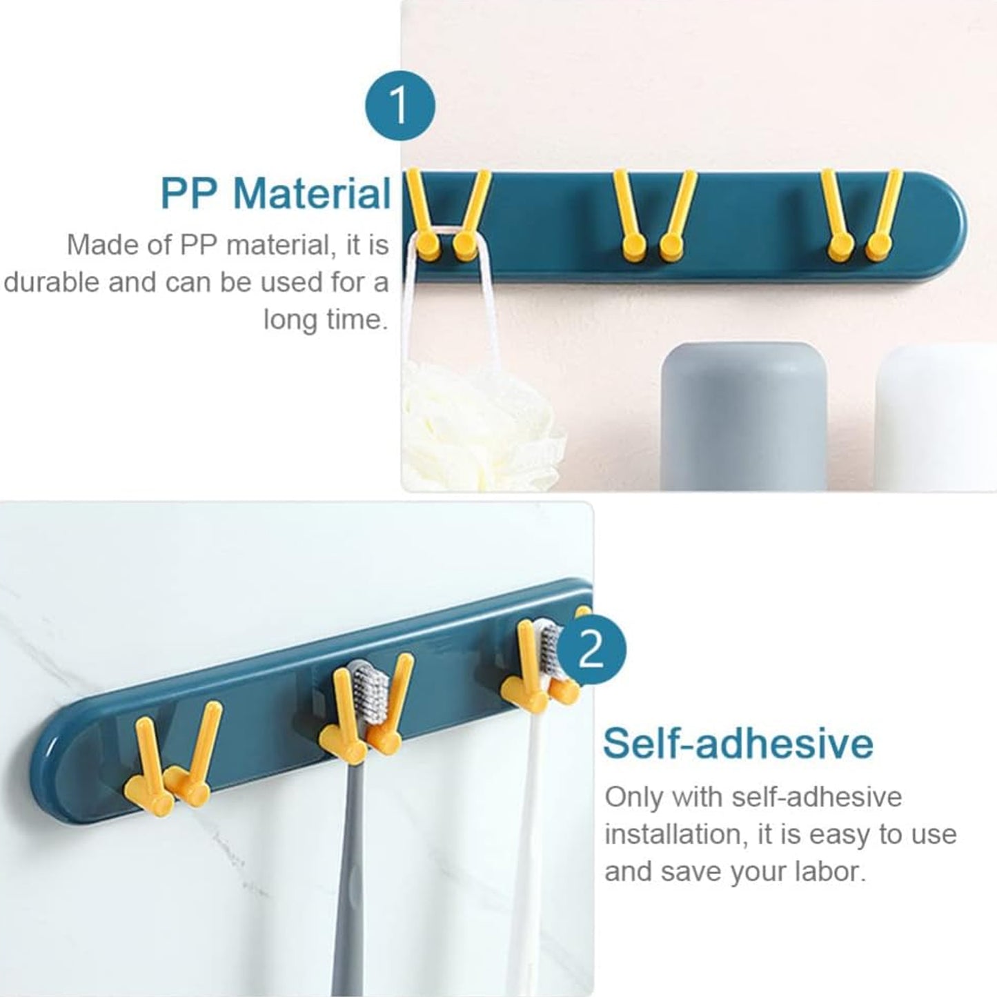 Toothbrush Holder Plastic Bathroom Accessories Organizer Wall Mounted Hanging Mount Shelf  Hooks (1pc) - Happy Price - Image 6