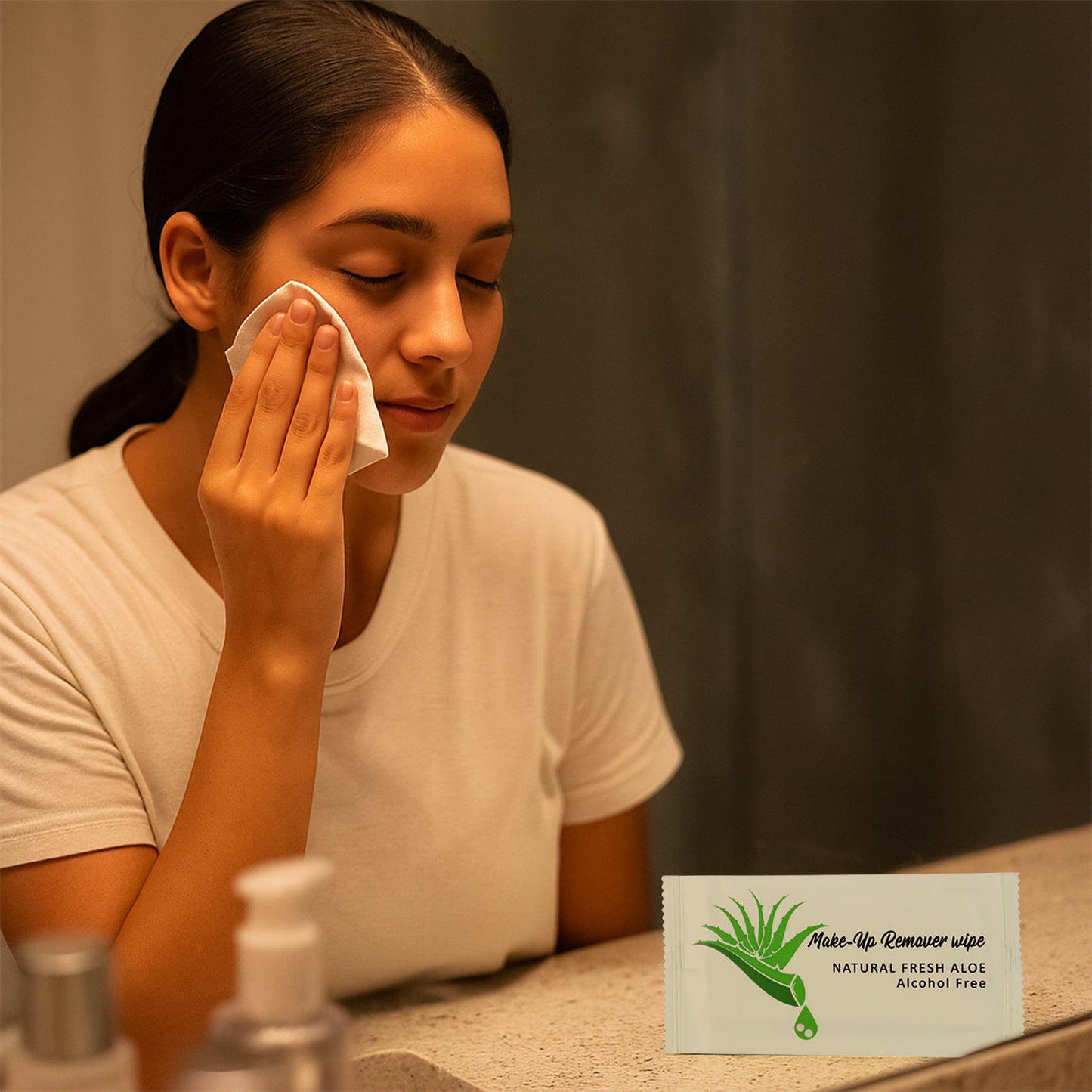 Aloe Vera Makeup Remover Wipes - Gentle Alcohol-Free Cleansing (10 Pc) - Happy Price - Image 3