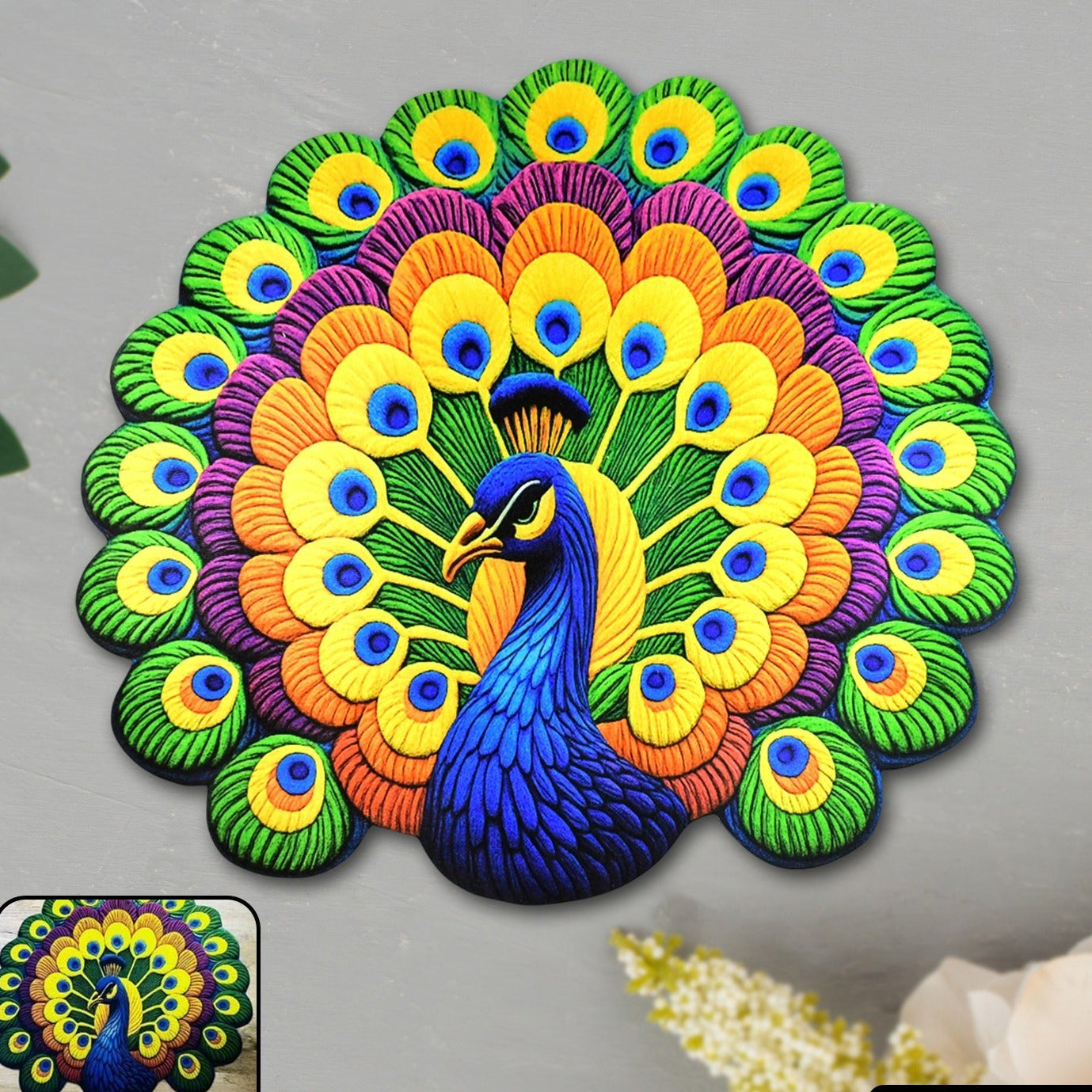 Peacock Design Round Floor Mat - 1 Pc - Happy Price - Image 1