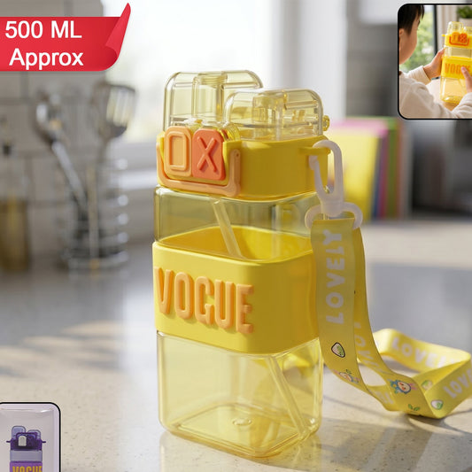 Kids Plastic Sipper Water Bottle with Straw, Leakproof Lid & Carry Strap - 500 ML - Happy Price - Image 1