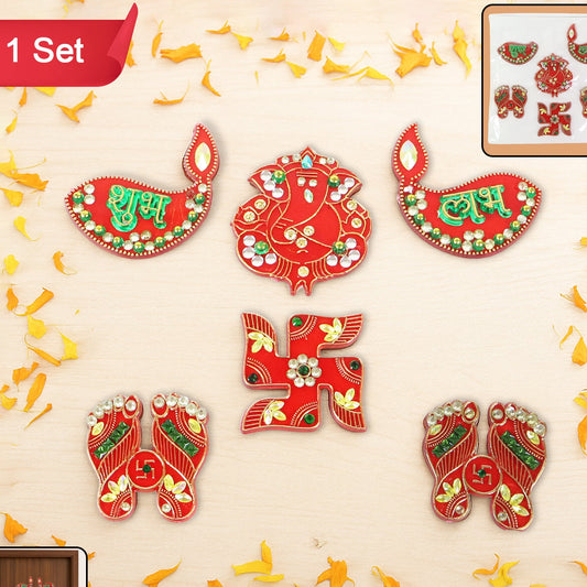 Decorative Shubh Labh Door Hanging Set - 6 Pcs for Home Entrance & Pooja Room - Happy Price - Image 1