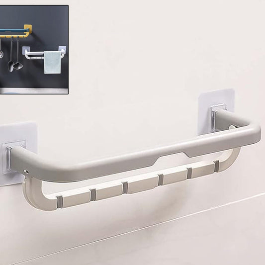 Wall Mounted Double Bar Towel Holder With Hooks  Multifunctional Adjustable Towels Rack For Kitchenbathroom  Folding Towel Shelf - Happy Price - Image 1