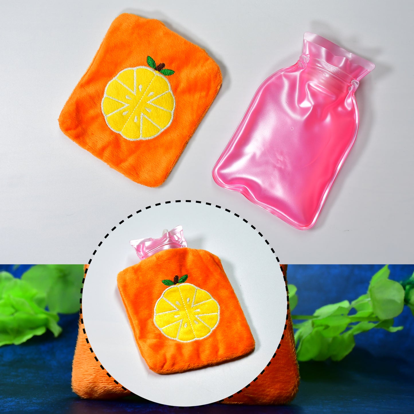 Orange Small Hot Water Bag With Cover For Pain Relief Neck Shoulder Pain And Hand Feet Warmer Menstrual Cramps. - Happy Price - Image 5