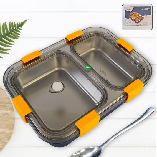 Stainless Steel Lunch Box 2 Section Lunch Box With Spoon - Happy Price - Image 1