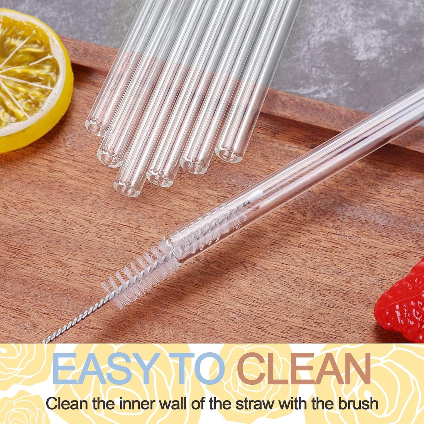 Clear Glass Drinking Straws Set - 5 Pieces, Reusable & Dishwasher Safe - Happy Price - Image 2