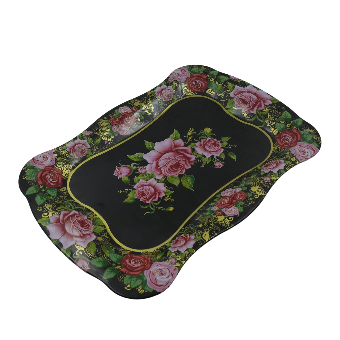 Stainless Steel Serving Tray With Flower Printed Rectangle Premium Dining Table Plate (18 X 8.5 Inch  1 Pc) - Happy Price - Image 3