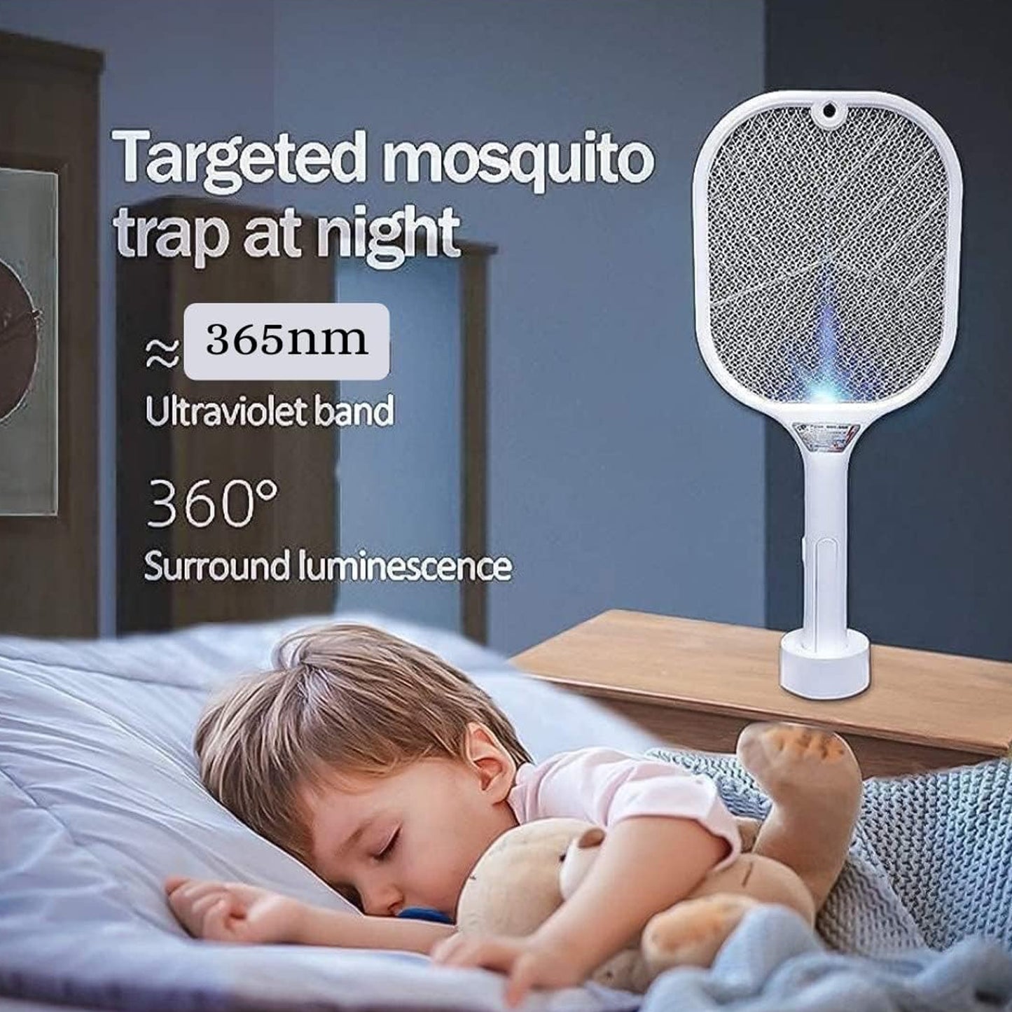 Mosquito Killer Racket  Rechargeable Automatic Electric Fly Swatter  Mosquito Zapper Racket With Uv Light Lamp  Mosquito Swatter With Usb Charging Base  Electric Insect Killer Racket Machine Bat - Happy Price - Image 4