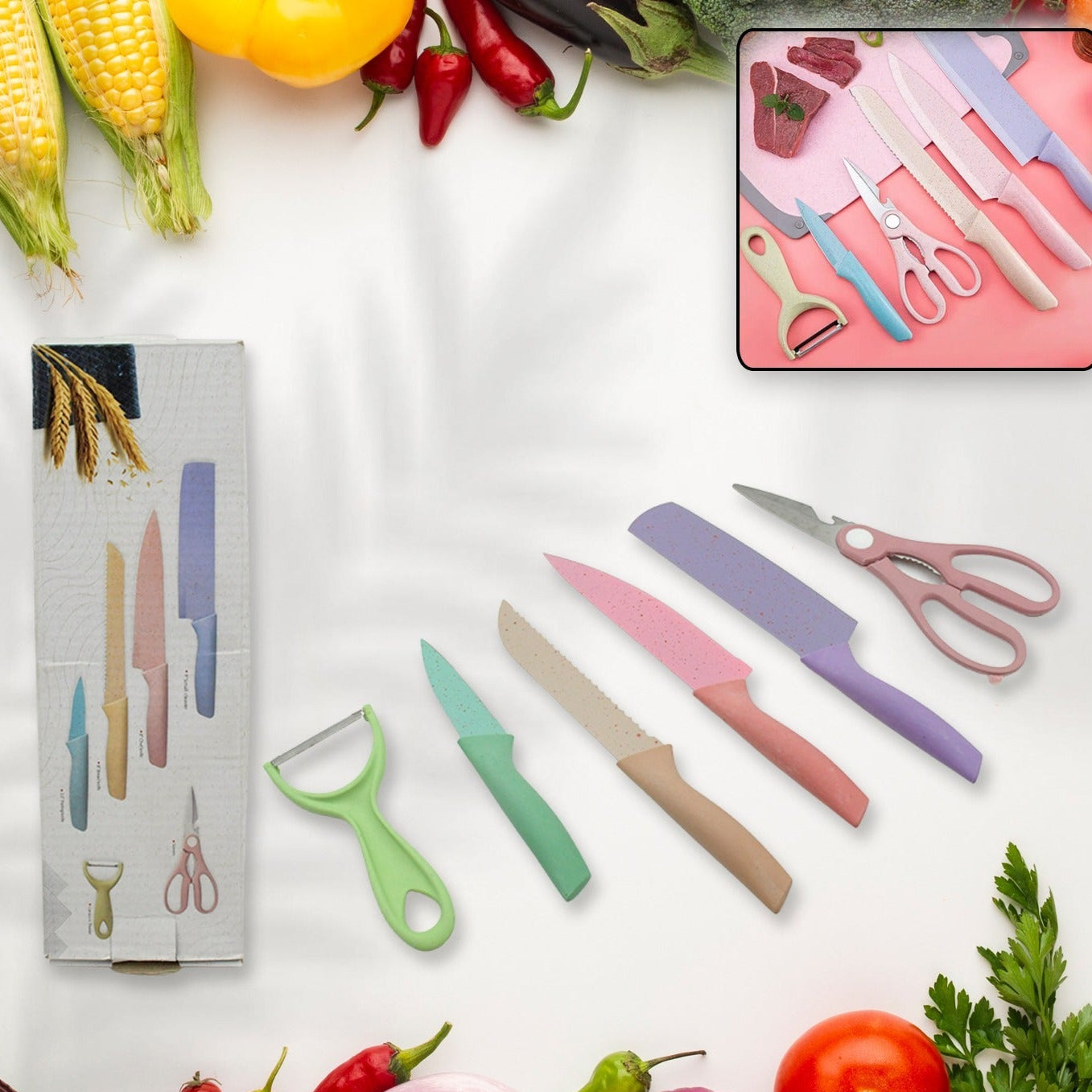 Corrugated 6pc Kitchen Knife Set Professional Box Knife Set 6 Piece Forged Kitchen Knives With Box. - Happy Price - Image 1
