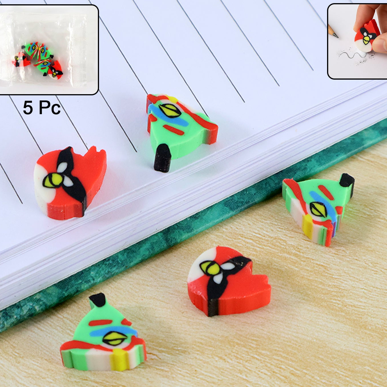 Mini Cartoon Erasers - 5 Pc Set, Fun Shapes for Kids - Happy Price - Image 1